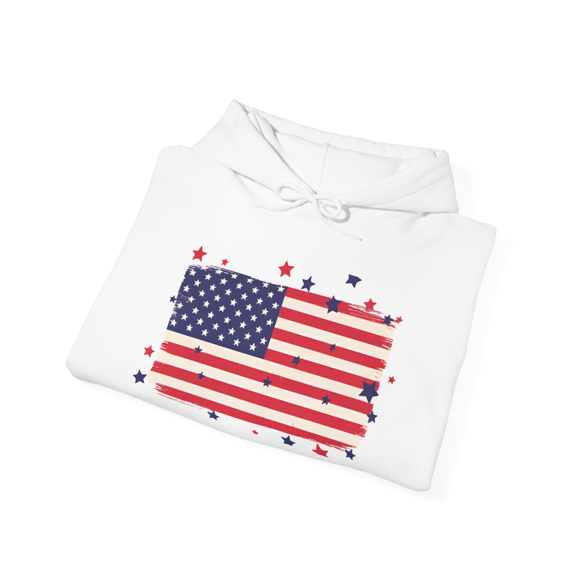 Patriotic Hooded Sweatshirt with Stars and Stripes