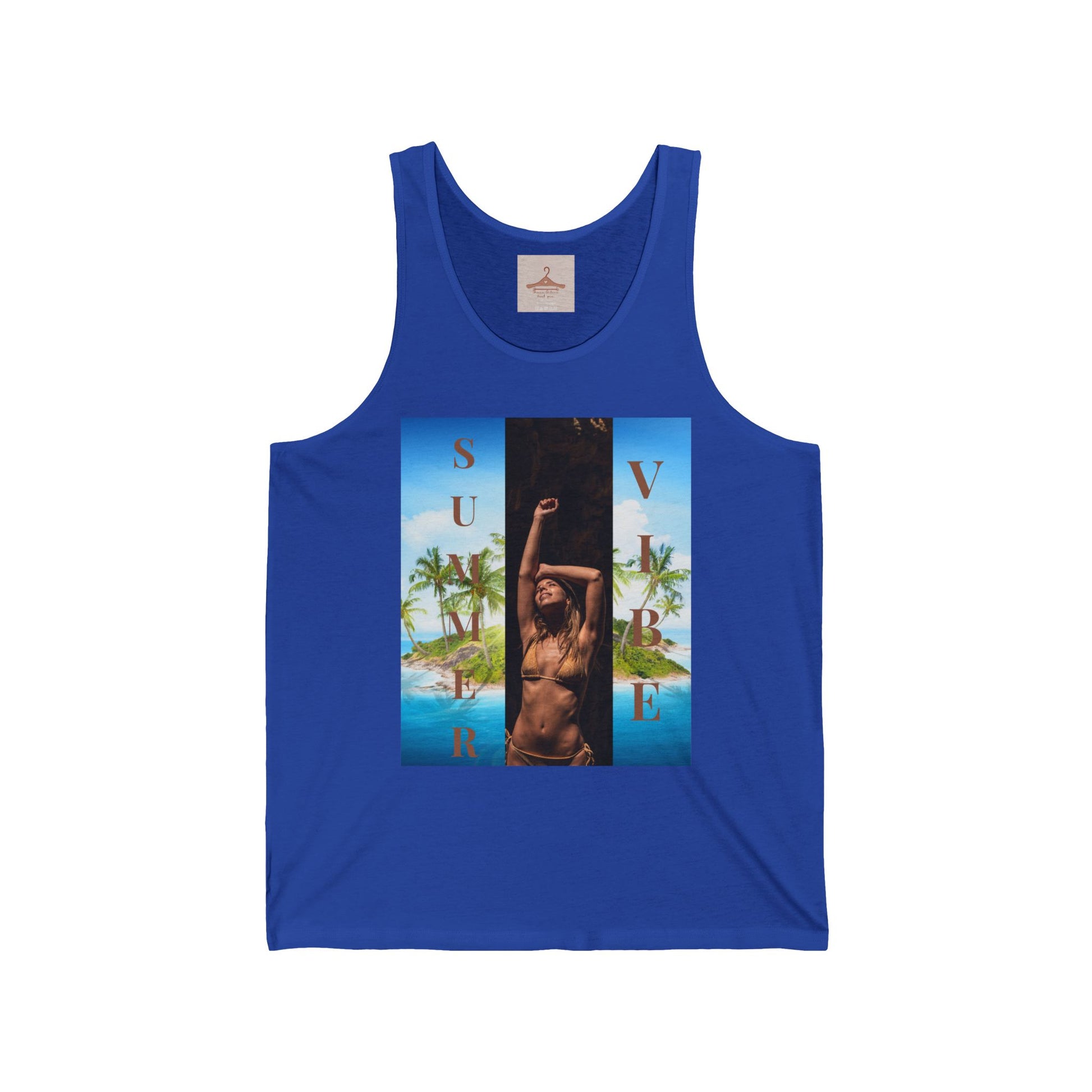Summer Vibe Tank Top — Tropical Sunset Graphic Tank with 'SUMMER' Text