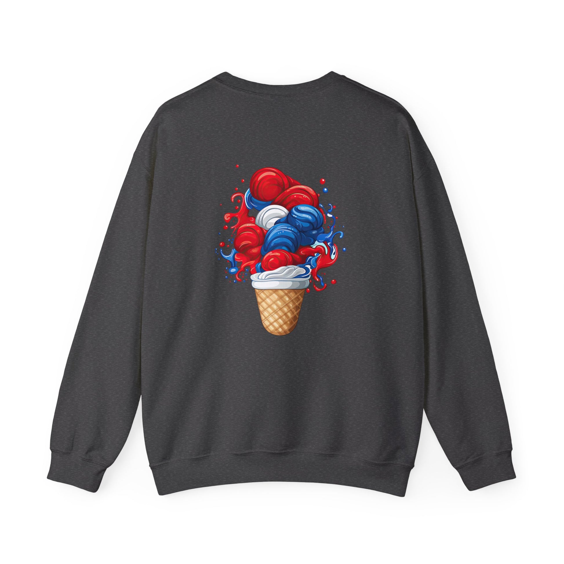 Ice Cream Crewneck Sweatshirt — Red White & Blue Swirl Cone Graphic