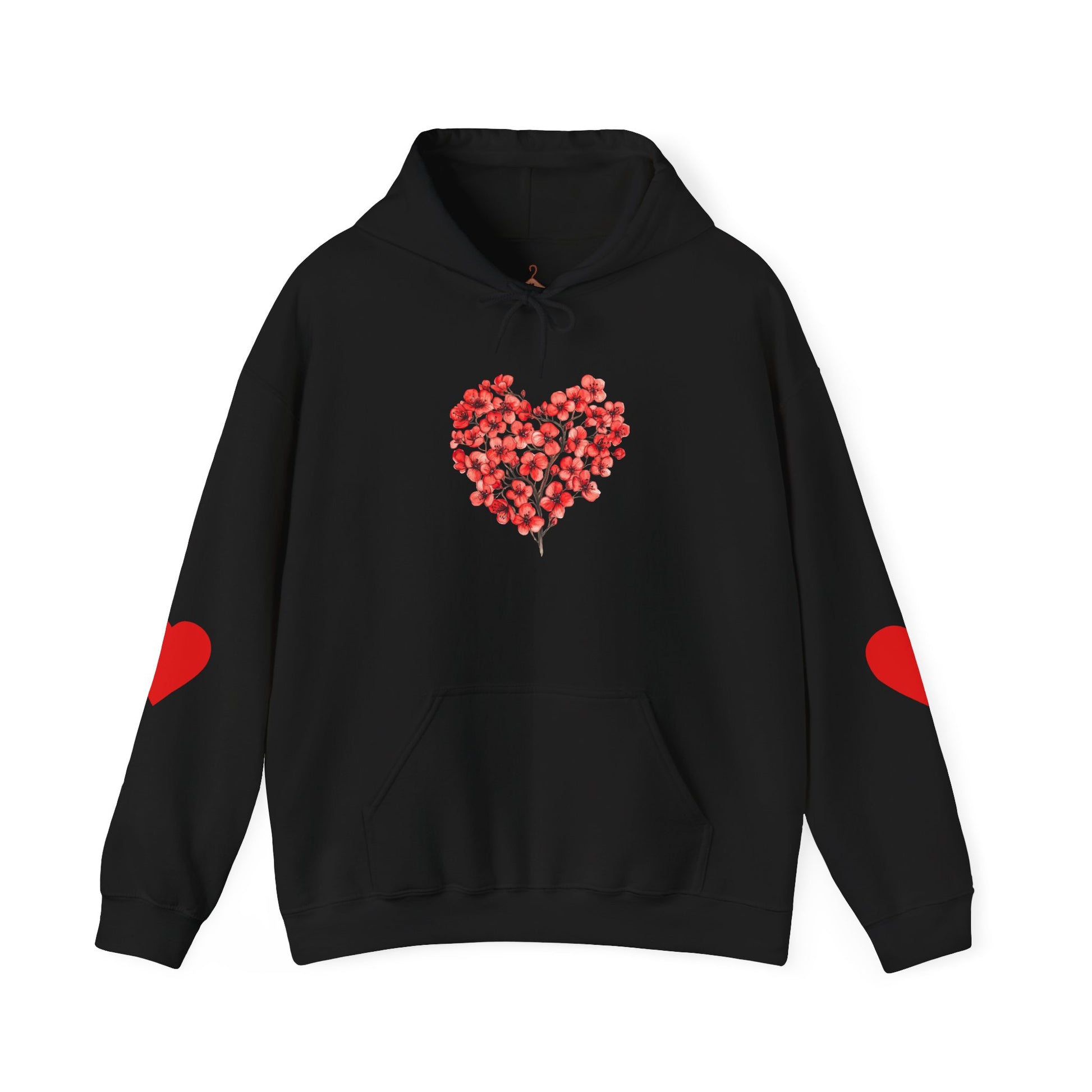 Heart Bouquet Hoodie — Floral Heart Pullover with Elbow Hearts