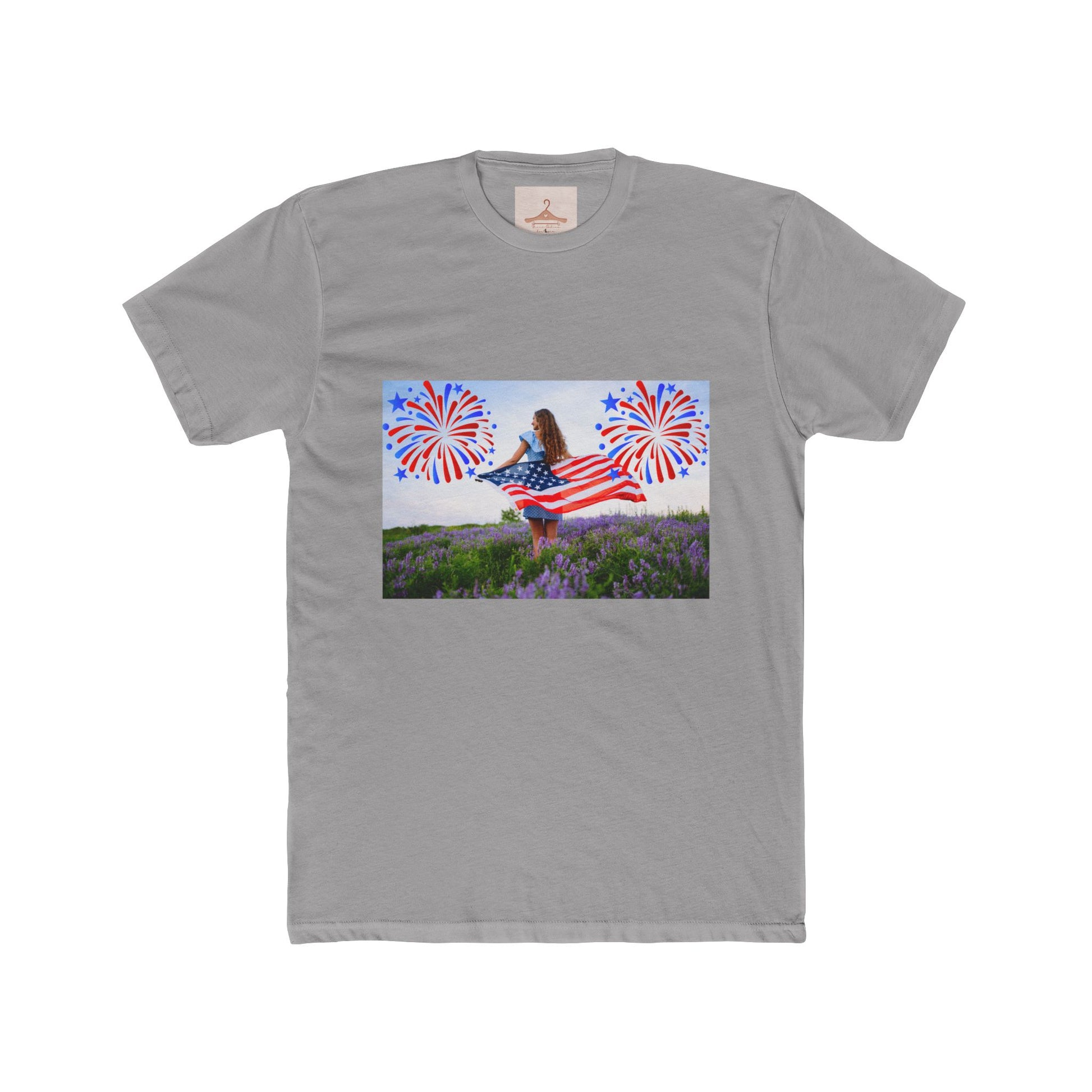 American Flag Fireworks Tee — Patriotic 4th of July Cotton Crew Shirt