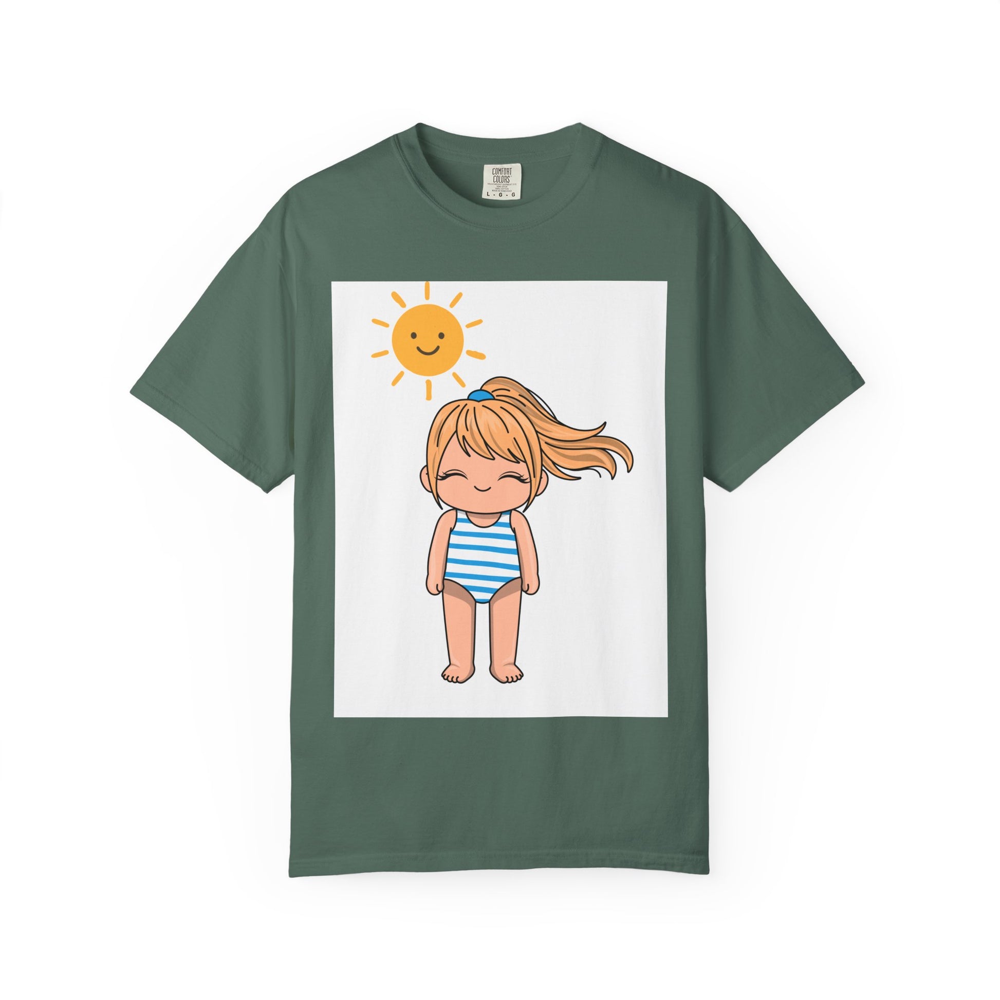 Cute Girl in Swimsuit T-Shirt — Sunny Beach Cartoon Tee