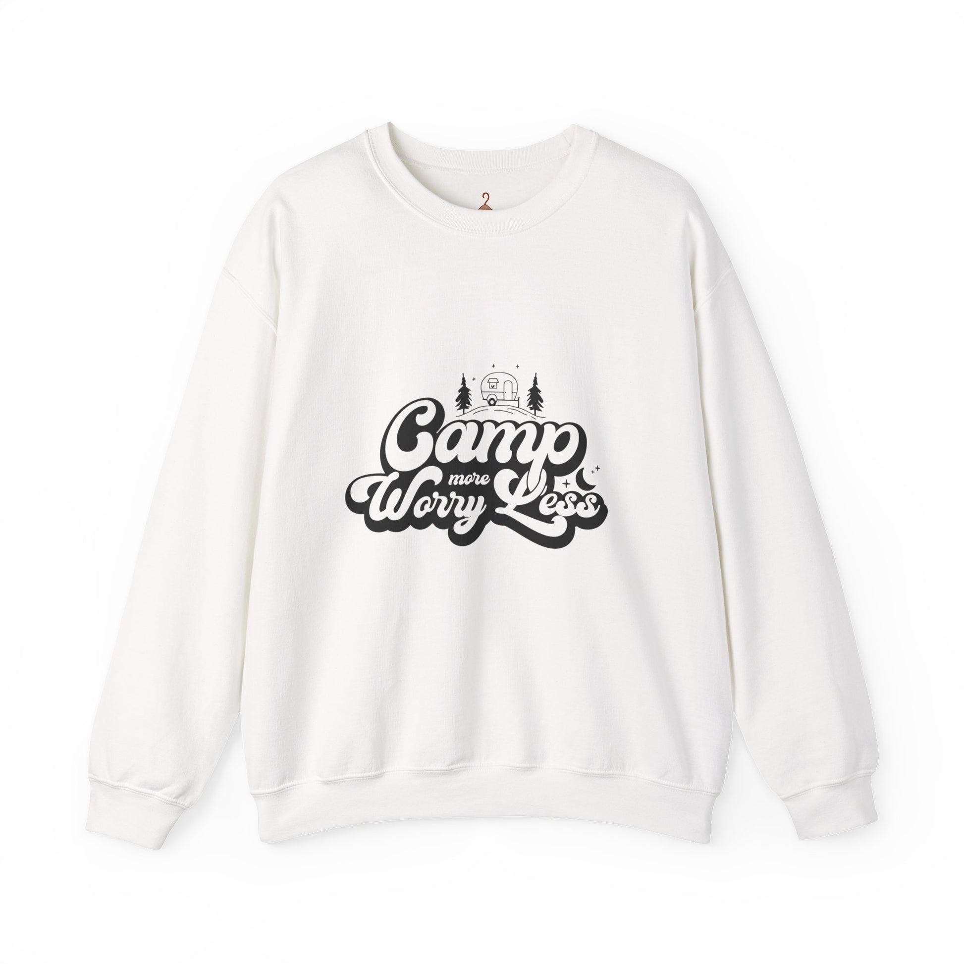 Camp More Worry Less Sweatshirt — Retro Camping Crewneck