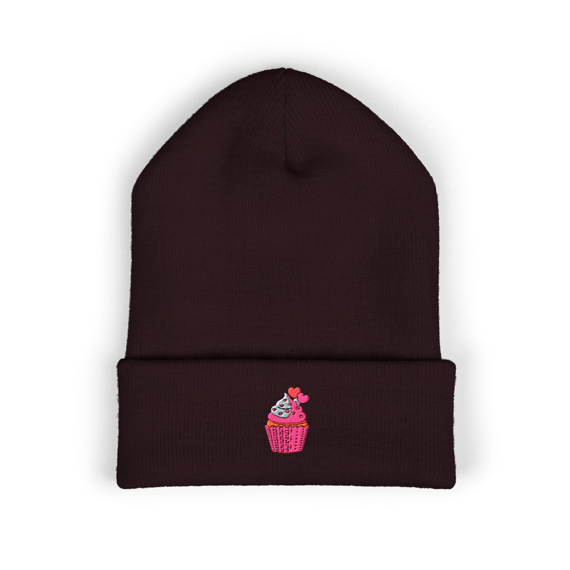 Embroidered Pink Cupcake Cuffed Beanie