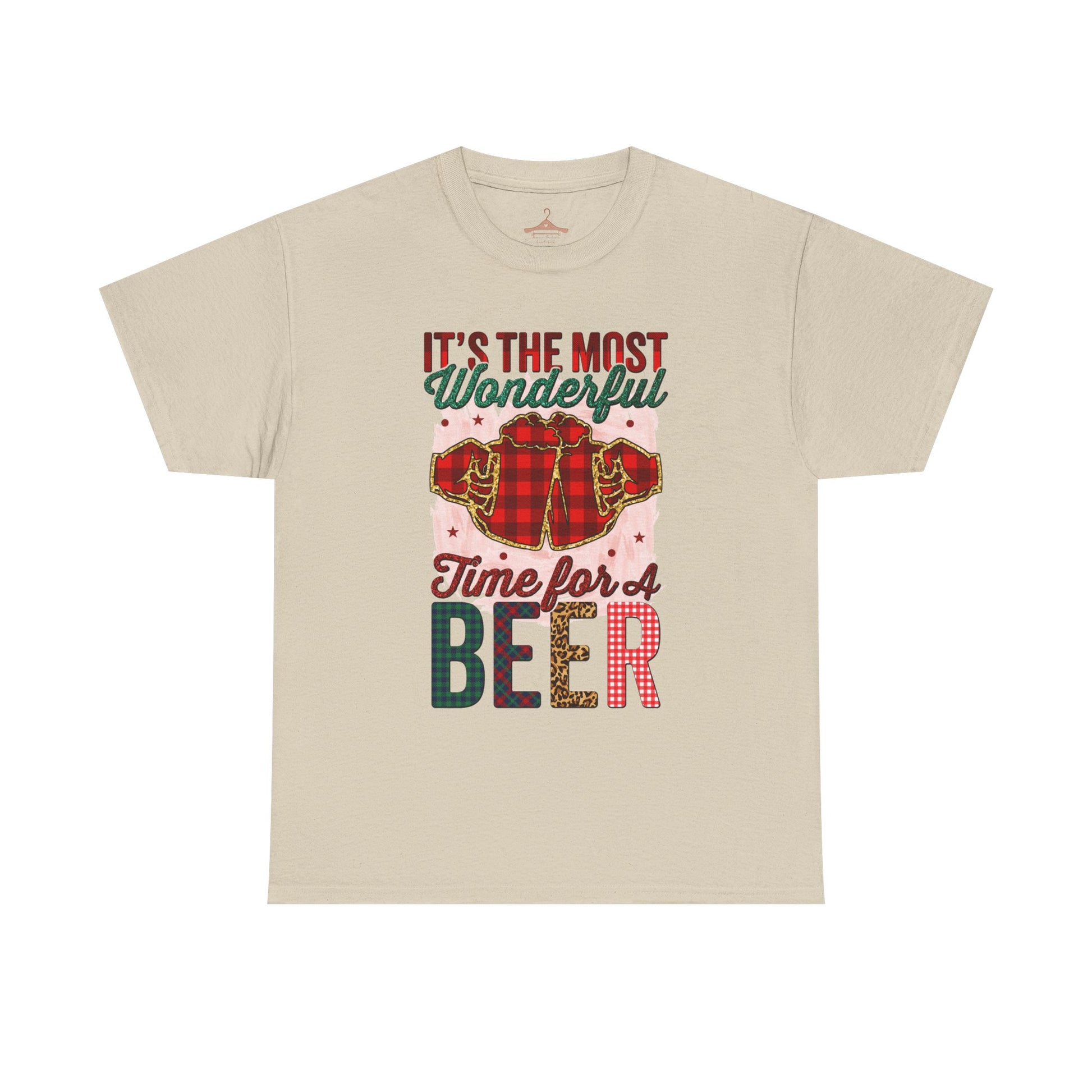 Holiday Beer T‑Shirt – "It's the Most Wonderful Time for a Beer" Plaid Santa Tee