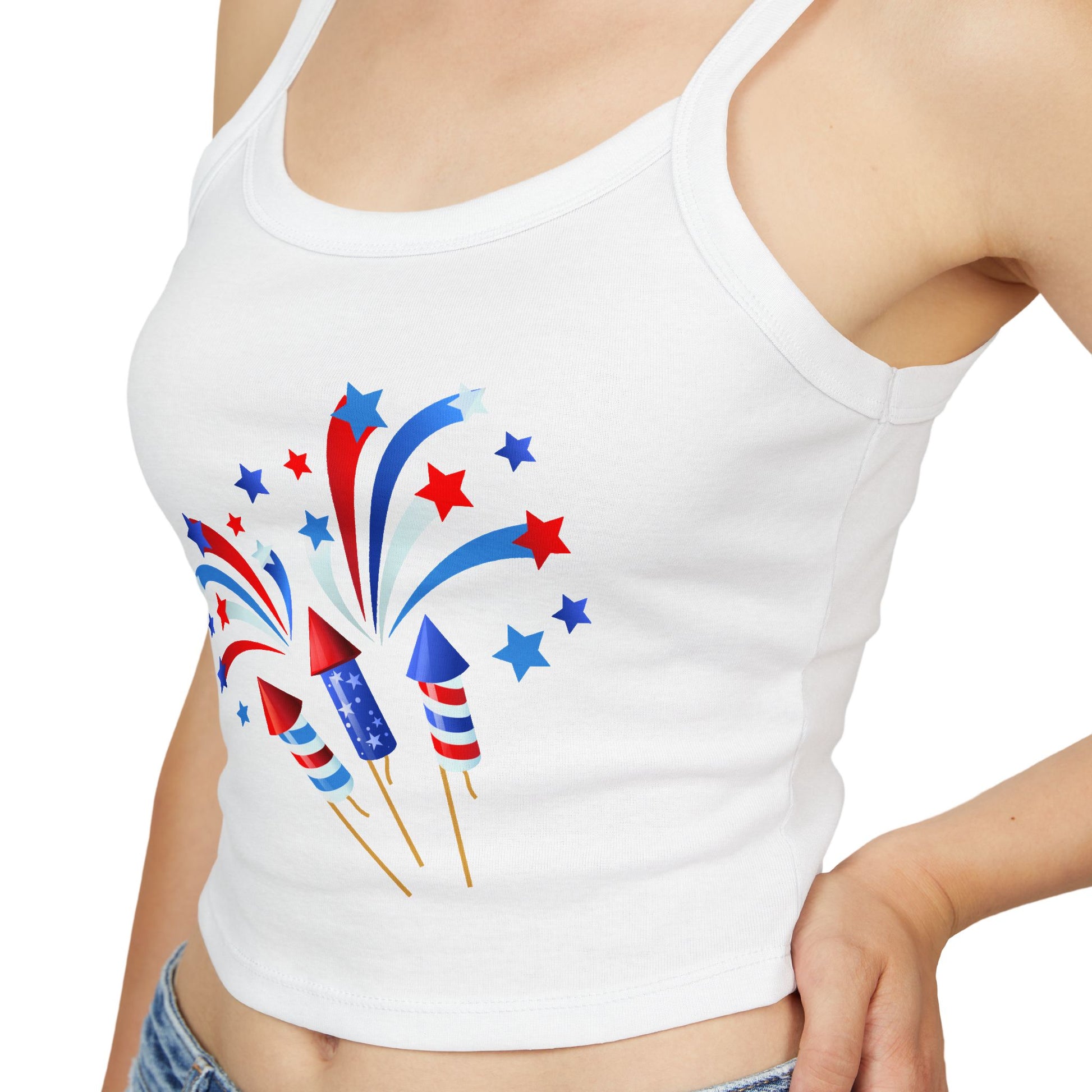 Patriotic Fireworks Tank Top — Red, White & Blue Rocket Sparkle
