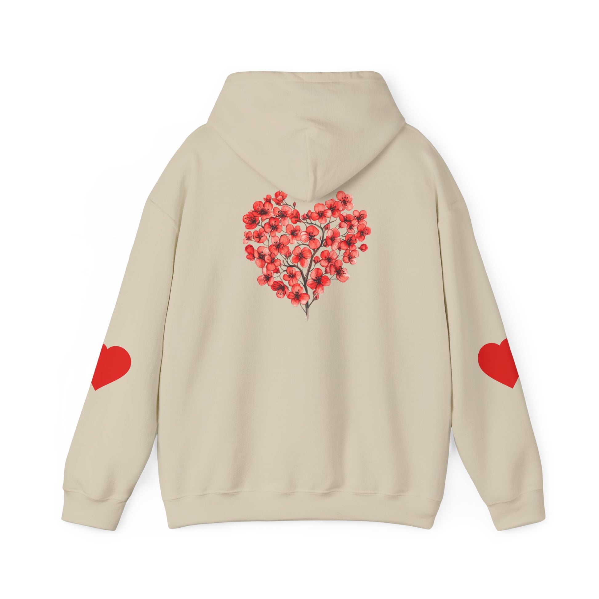 Heart Bouquet Hoodie — Floral Heart Pullover with Elbow Hearts