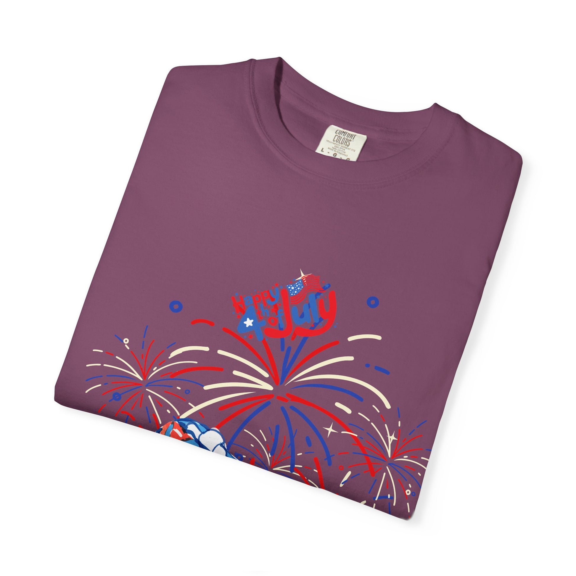 T-Shirt — Fourth of July Party Graphic Tee (Fireworks, Cupcake & Drinks)