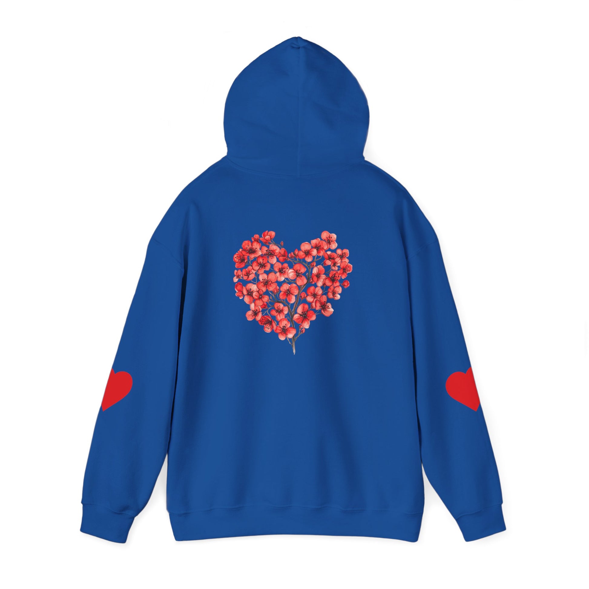 Heart Bouquet Hoodie — Floral Heart Pullover with Elbow Hearts