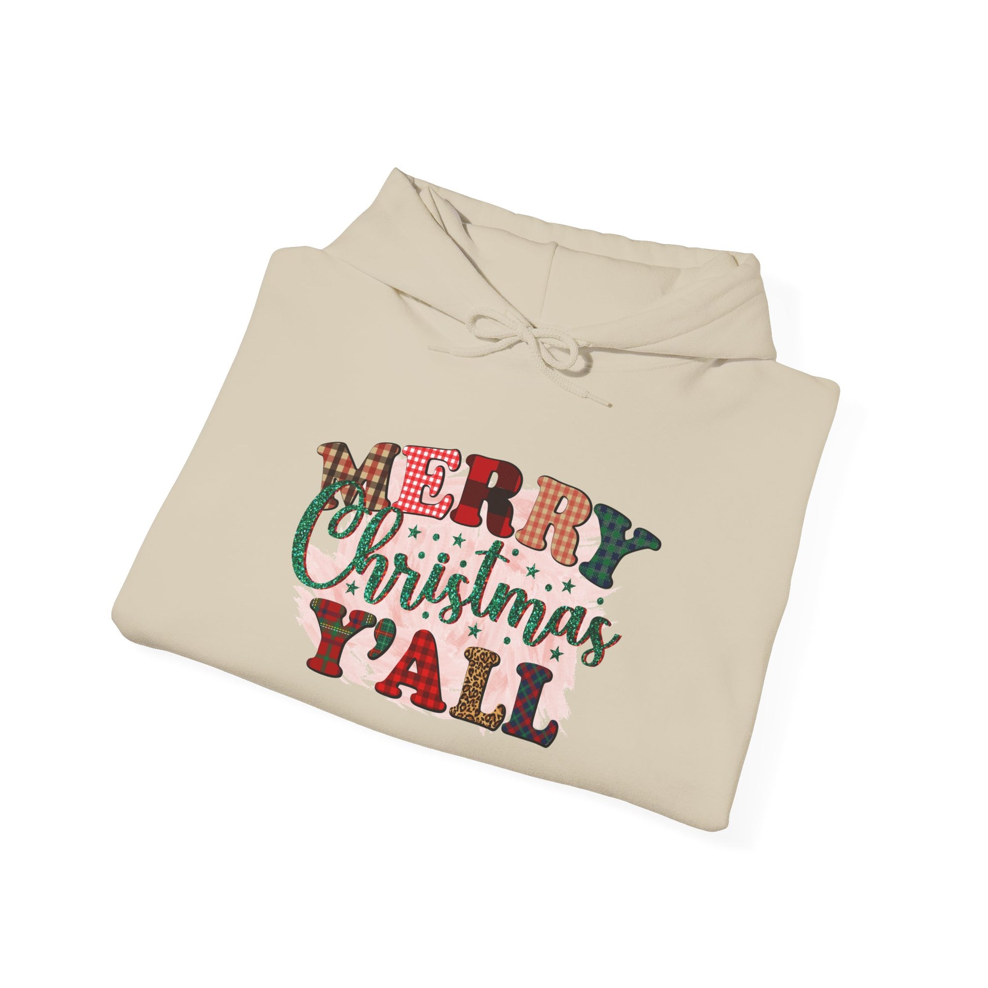 Merry Christmas Y'all Hoodie – Plaid Holiday Graphic Hooded Sweatshirt