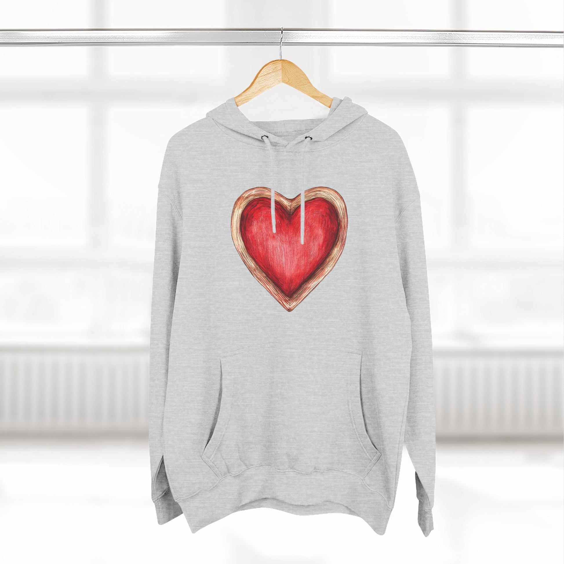 Heart Watercolor Hoodie — Hand-Painted Red Heart Pullover for Valentine's Day
