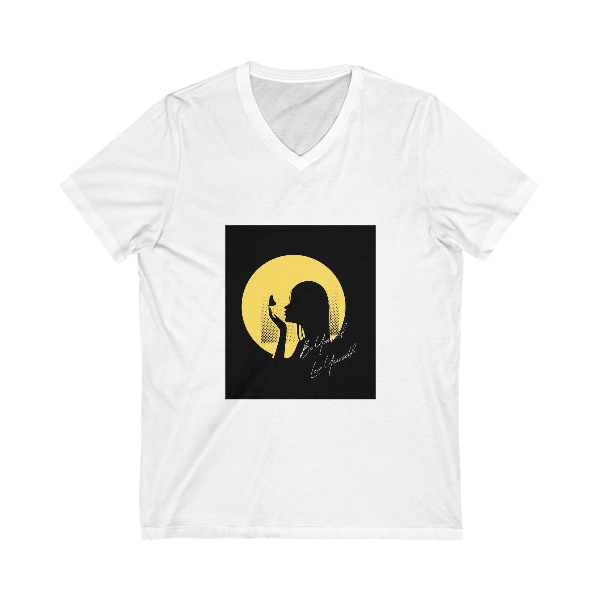Inspirational Silhouette V-Neck Tee for Music Lovers, Gift for Musicians