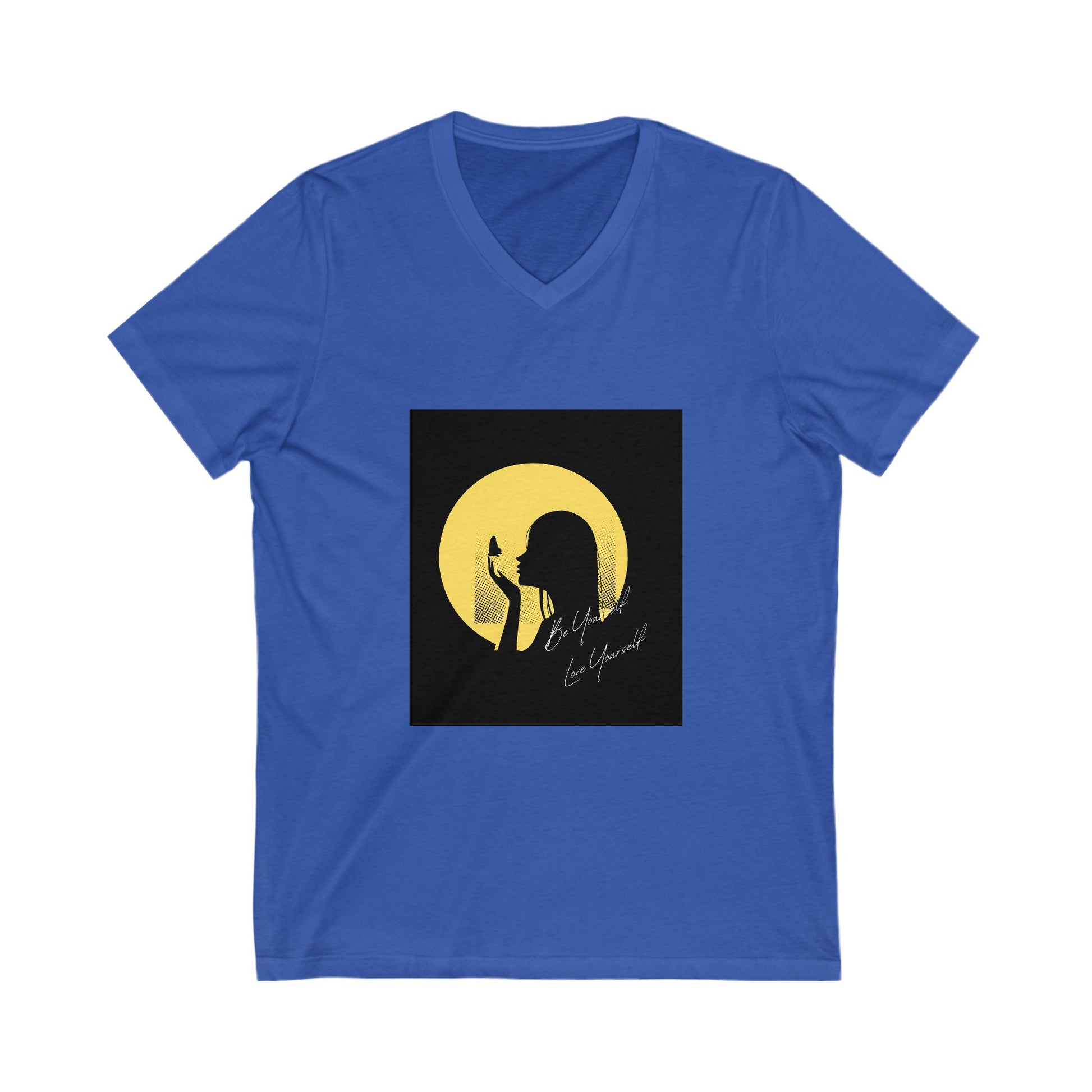 Inspirational Silhouette V-Neck Tee for Music Lovers, Gift for Musicians