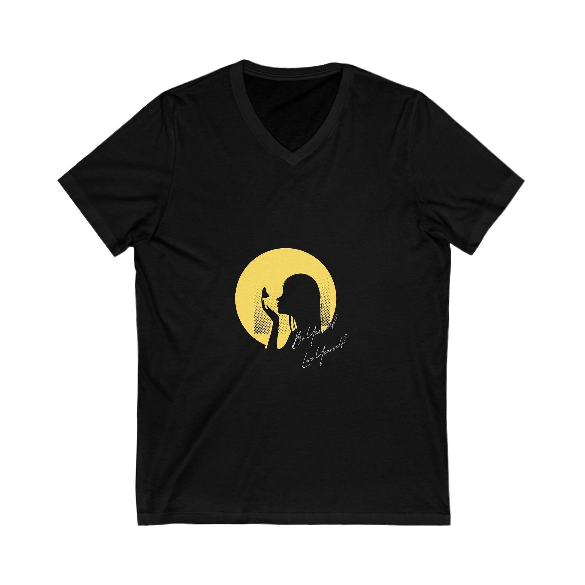 Inspirational Silhouette V-Neck Tee for Music Lovers, Gift for Musicians