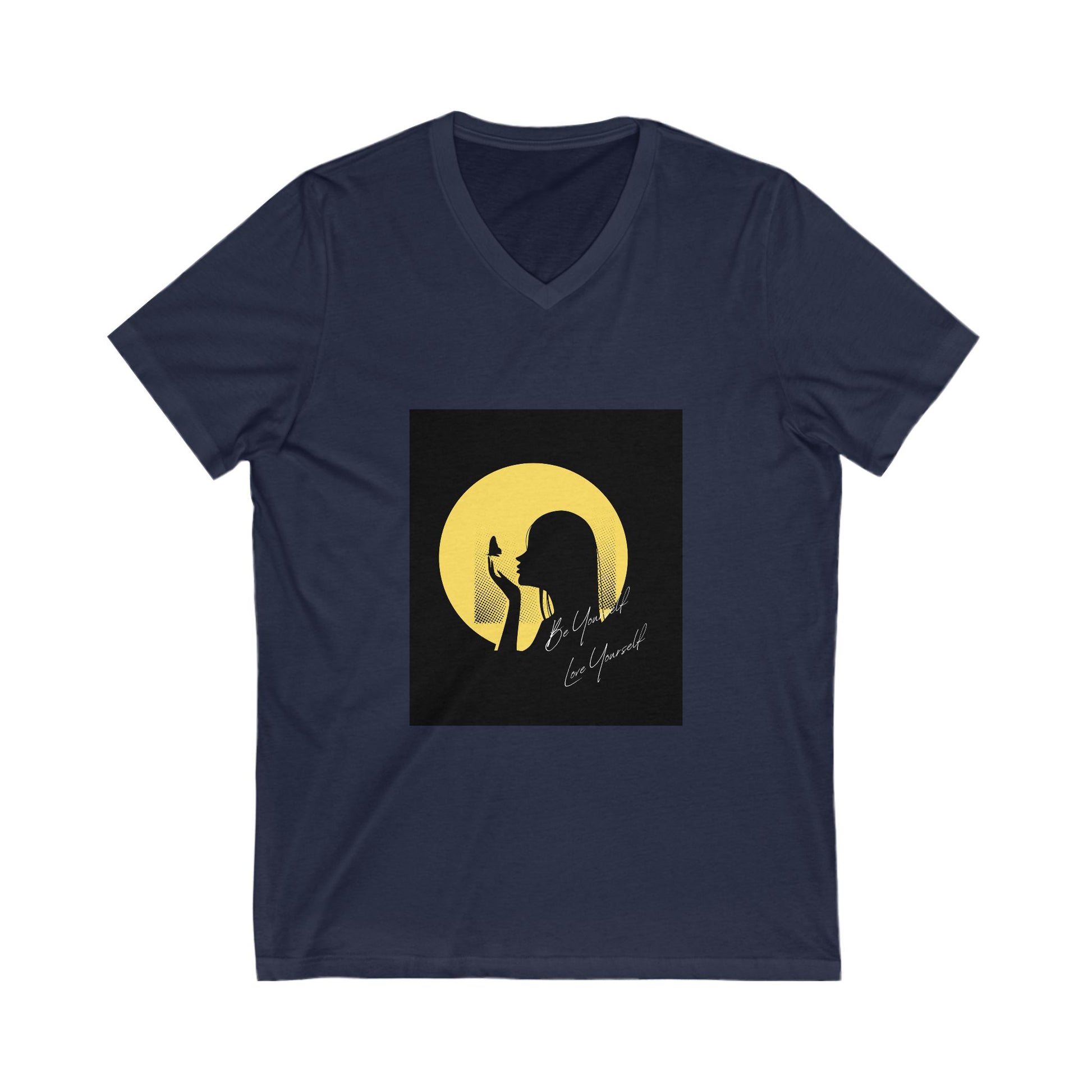 Inspirational Silhouette V-Neck Tee for Music Lovers, Gift for Musicians