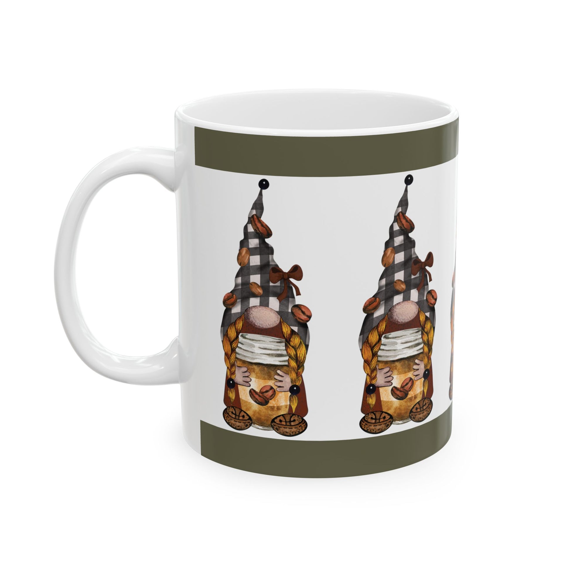 Gnome Coffee Mug — Cozy Plaid Gnome Holding Book Ceramic Mug (11oz & 15oz)