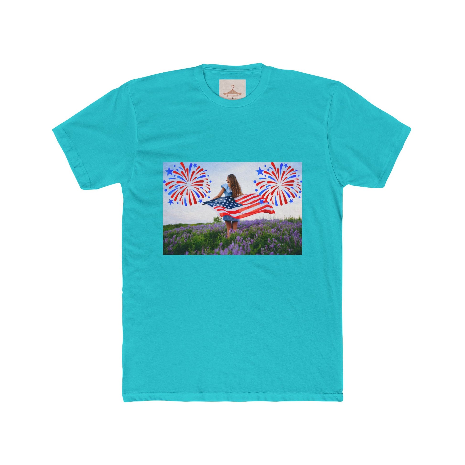 American Flag Fireworks Tee — Patriotic 4th of July Cotton Crew Shirt