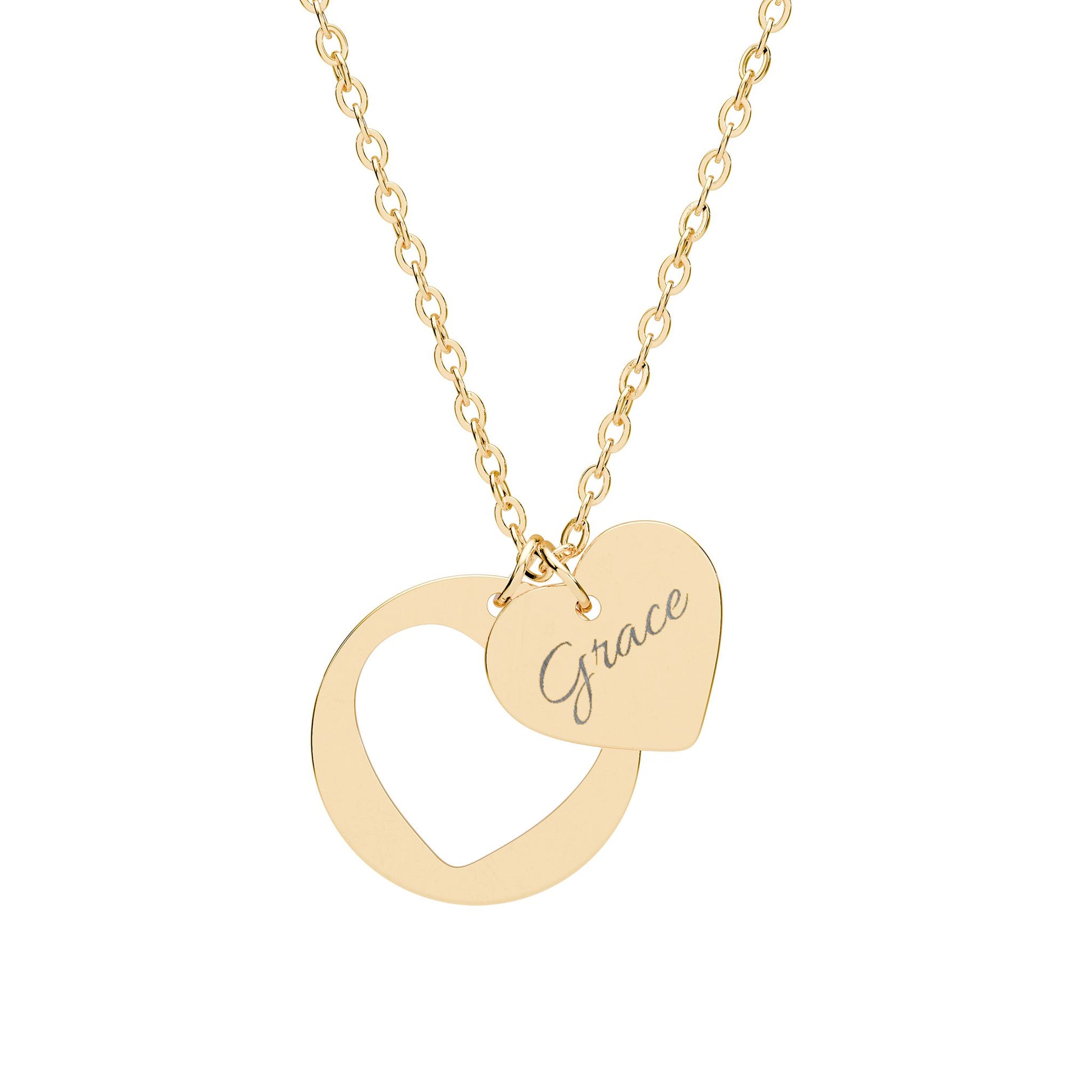 Engravable Heart Cutout Necklace — Personalized Heart Pendant in Silver or Rose Gold