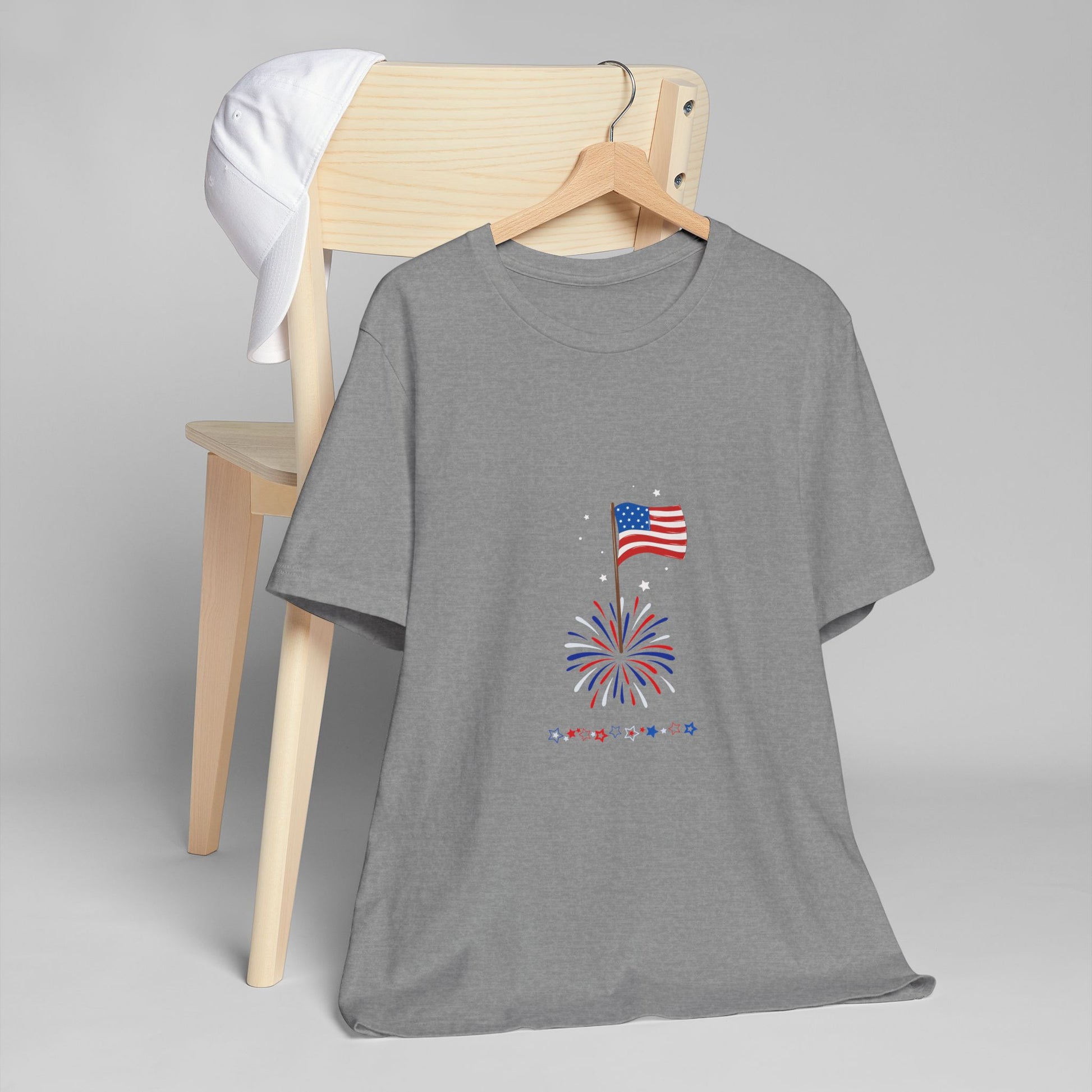 Patriotic Flag & Fireworks T-Shirt — 4th of July American Pride Tee