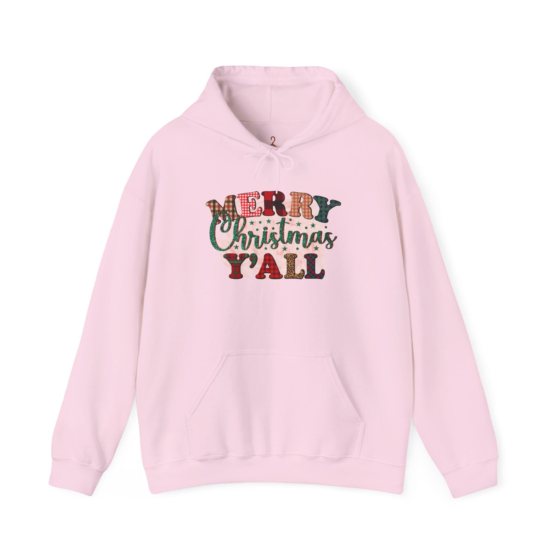 Merry Christmas Y'all Hoodie – Plaid Holiday Graphic Hooded Sweatshirt
