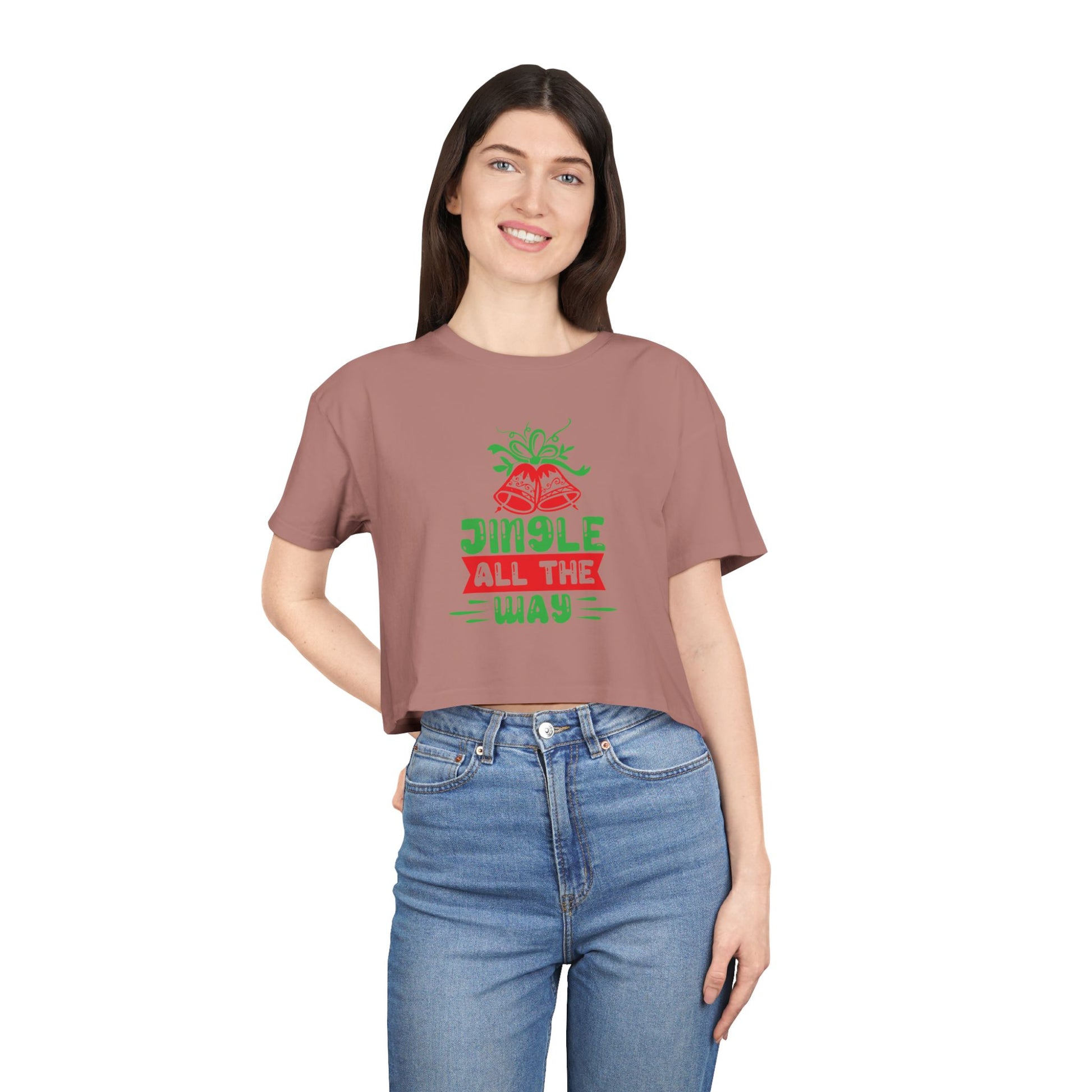 Crop Tee — "Jingle All the Way" Festive Women's Christmas Crop Top