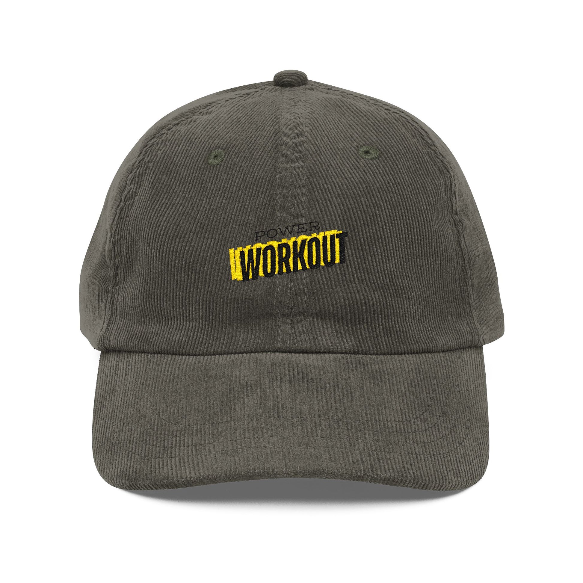 Vintage Corduroy Cap - Embroidered "WORKOUT" Logo, Retro Athletic Dad Hat