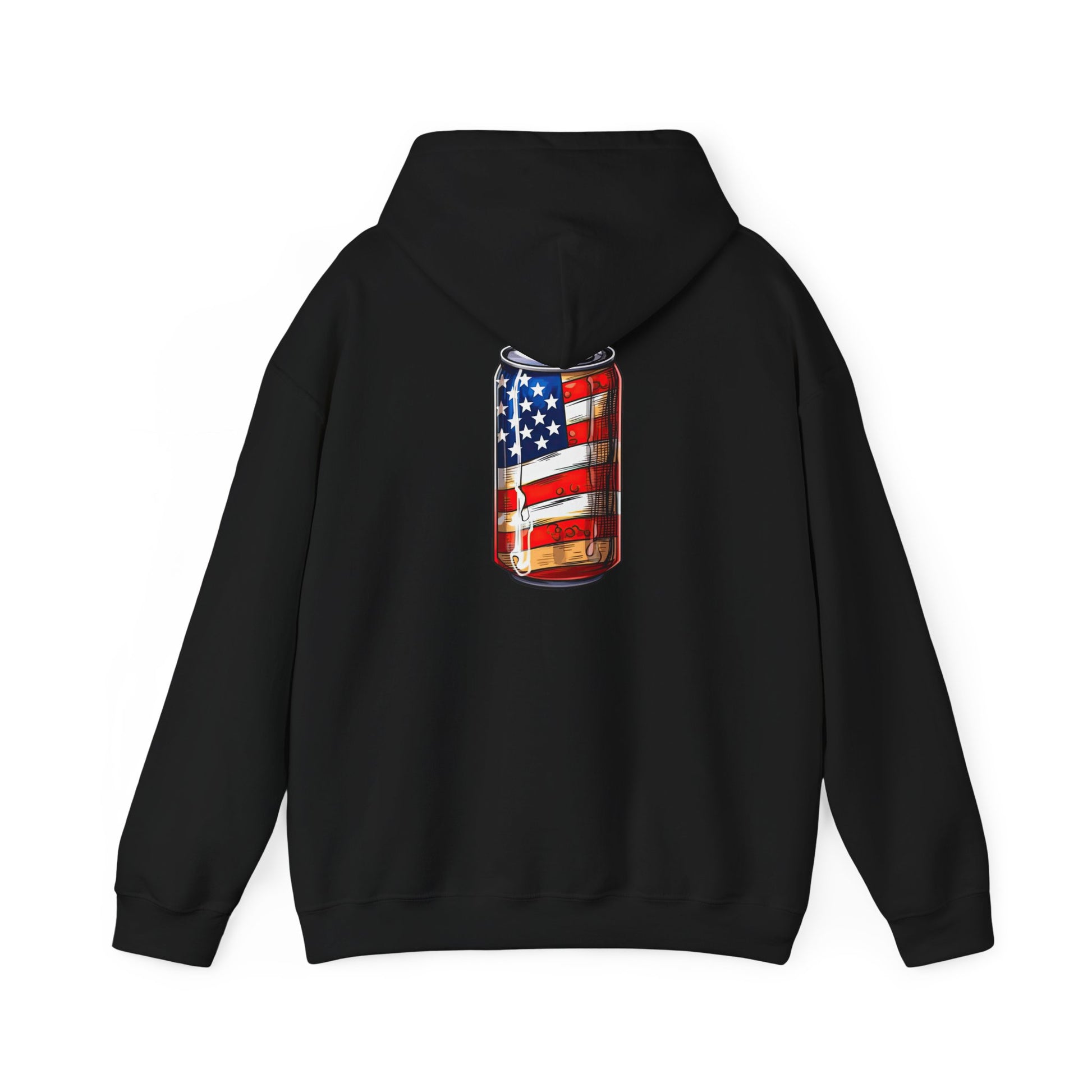 American Flag Soda Can Hoodie — Patriotic Vintage Beverage Graphic Sweatshirt