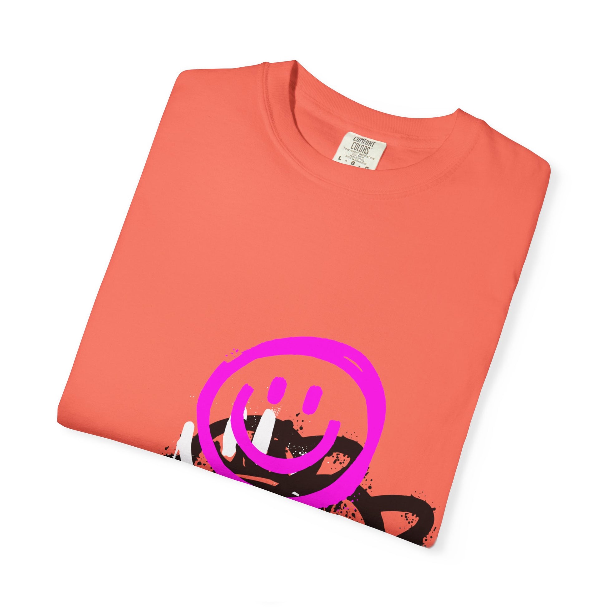 Smiley Graffiti T-Shirt — Neon Pink Drip Streetwear Tee