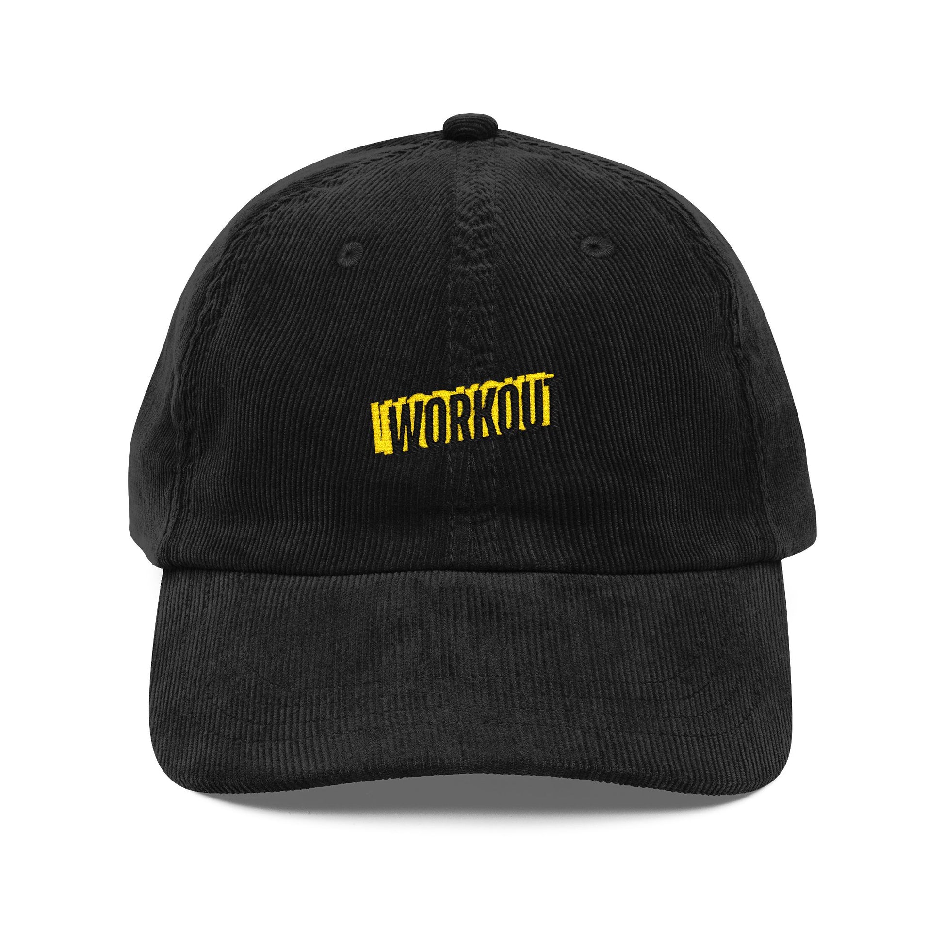 Vintage Corduroy Cap - Embroidered "WORKOUT" Logo, Retro Athletic Dad Hat