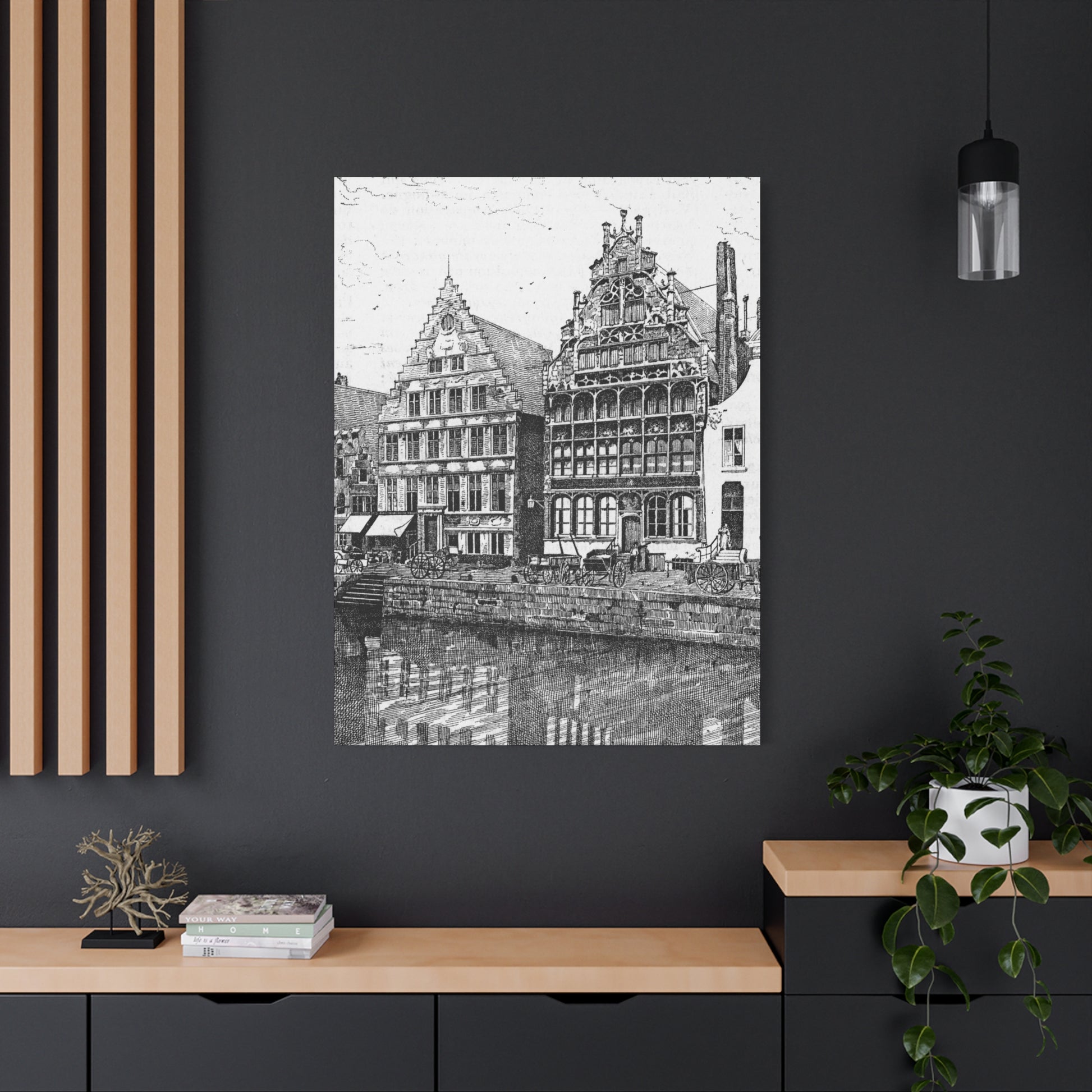 Artistic Matte Canvas Wall Art, Black and White Building Print, Home Decor