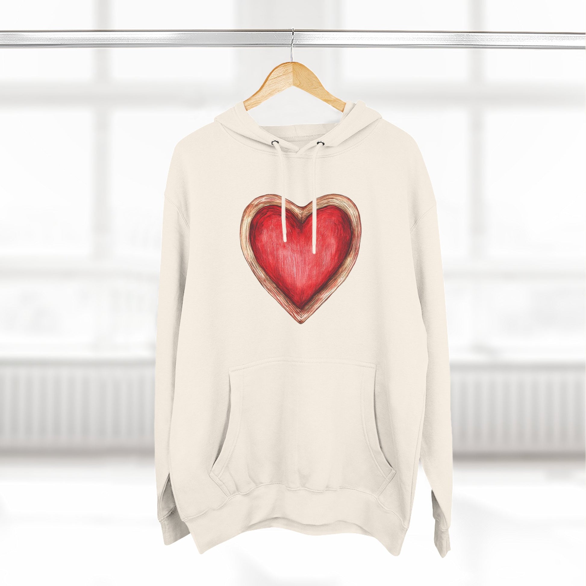 Heart Watercolor Hoodie — Hand-Painted Red Heart Pullover for Valentine's Day