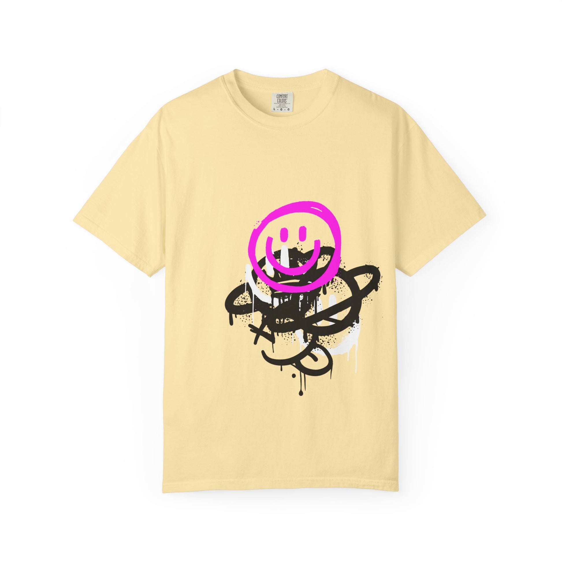 Smiley Graffiti T-Shirt — Neon Pink Drip Streetwear Tee