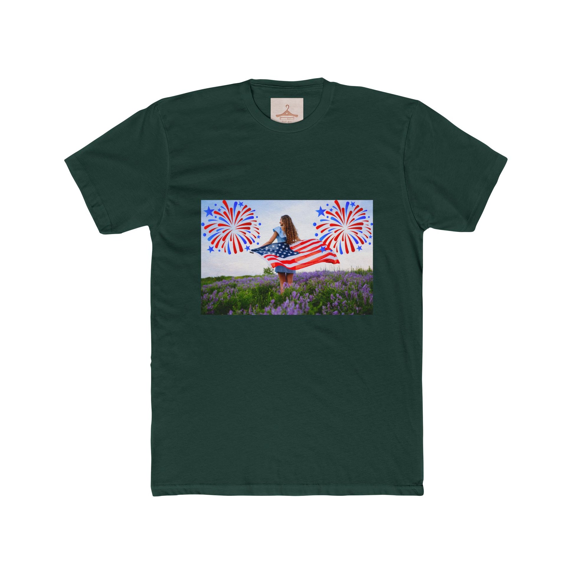American Flag Fireworks Tee — Patriotic 4th of July Cotton Crew Shirt