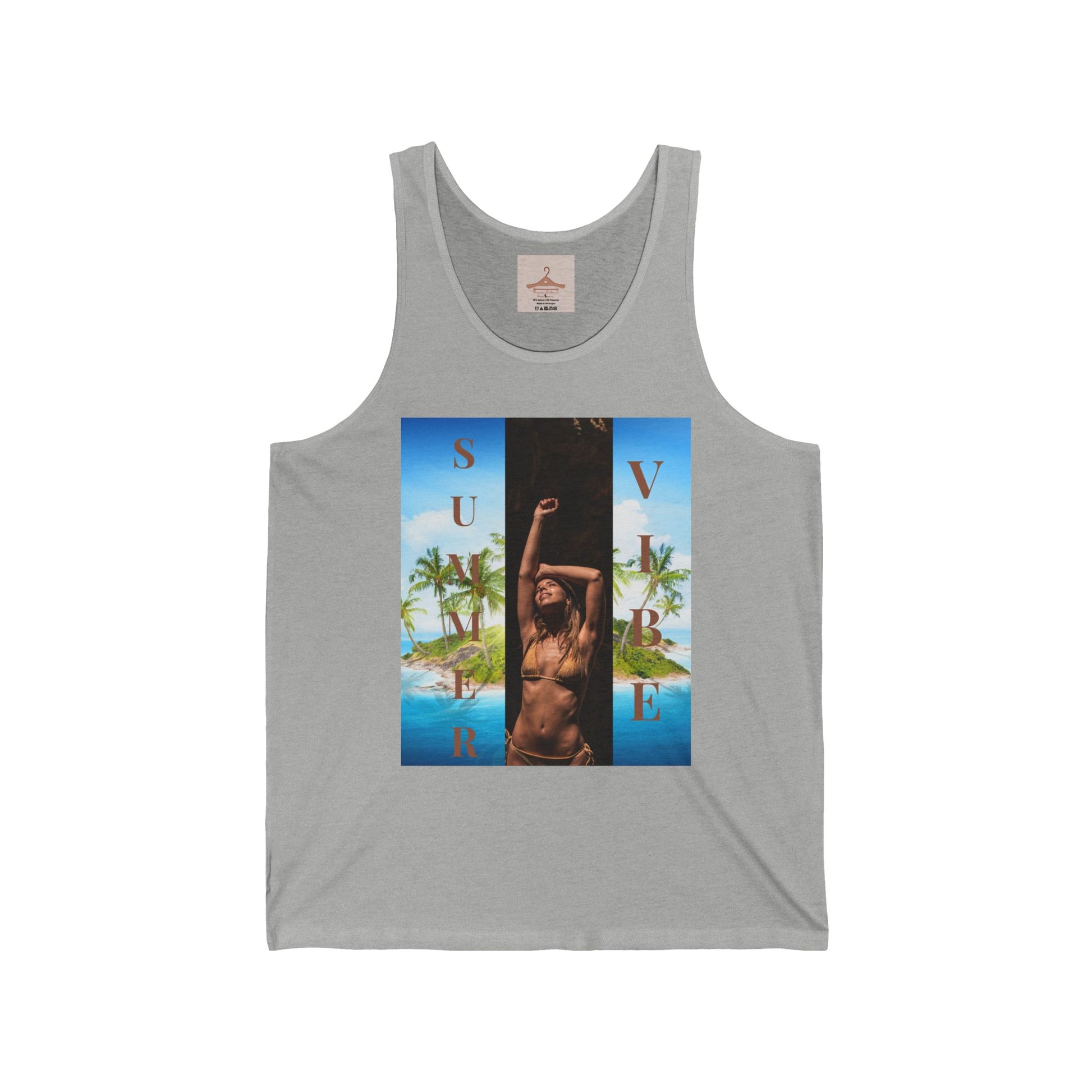 Summer Vibe Tank Top — Tropical Sunset Graphic Tank with 'SUMMER' Text