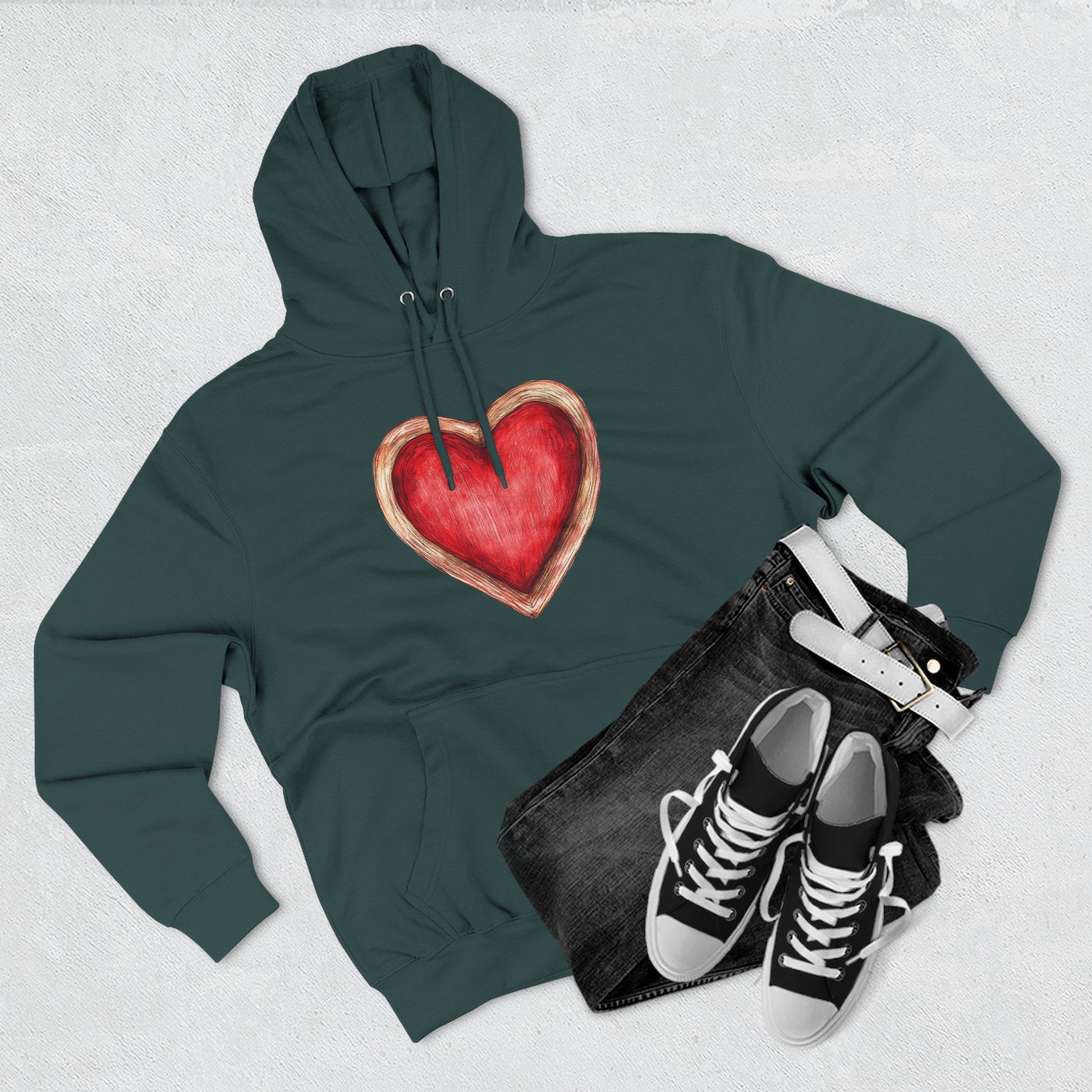 Heart Watercolor Hoodie — Hand-Painted Red Heart Pullover for Valentine's Day