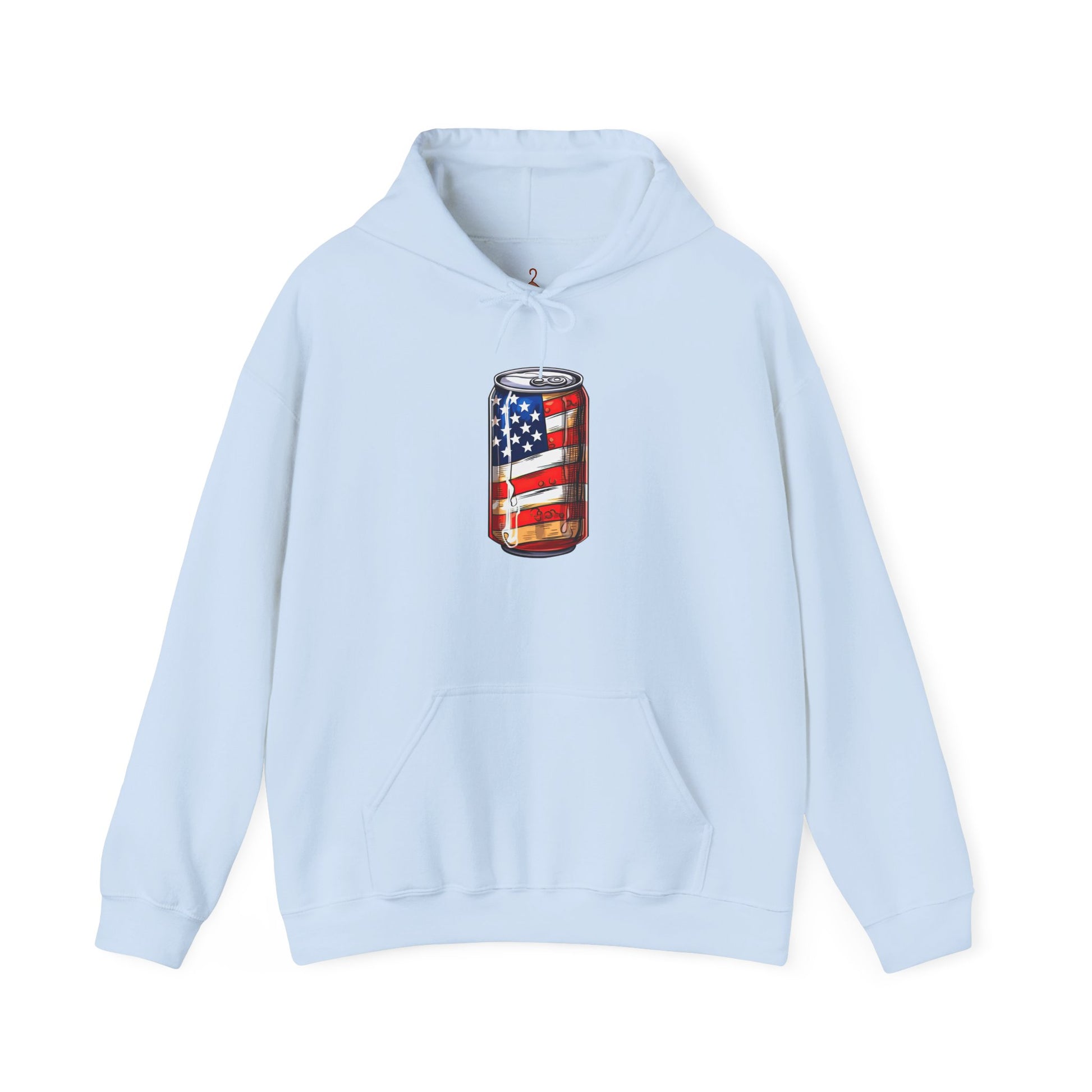 American Flag Soda Can Hoodie — Patriotic Vintage Beverage Graphic Sweatshirt