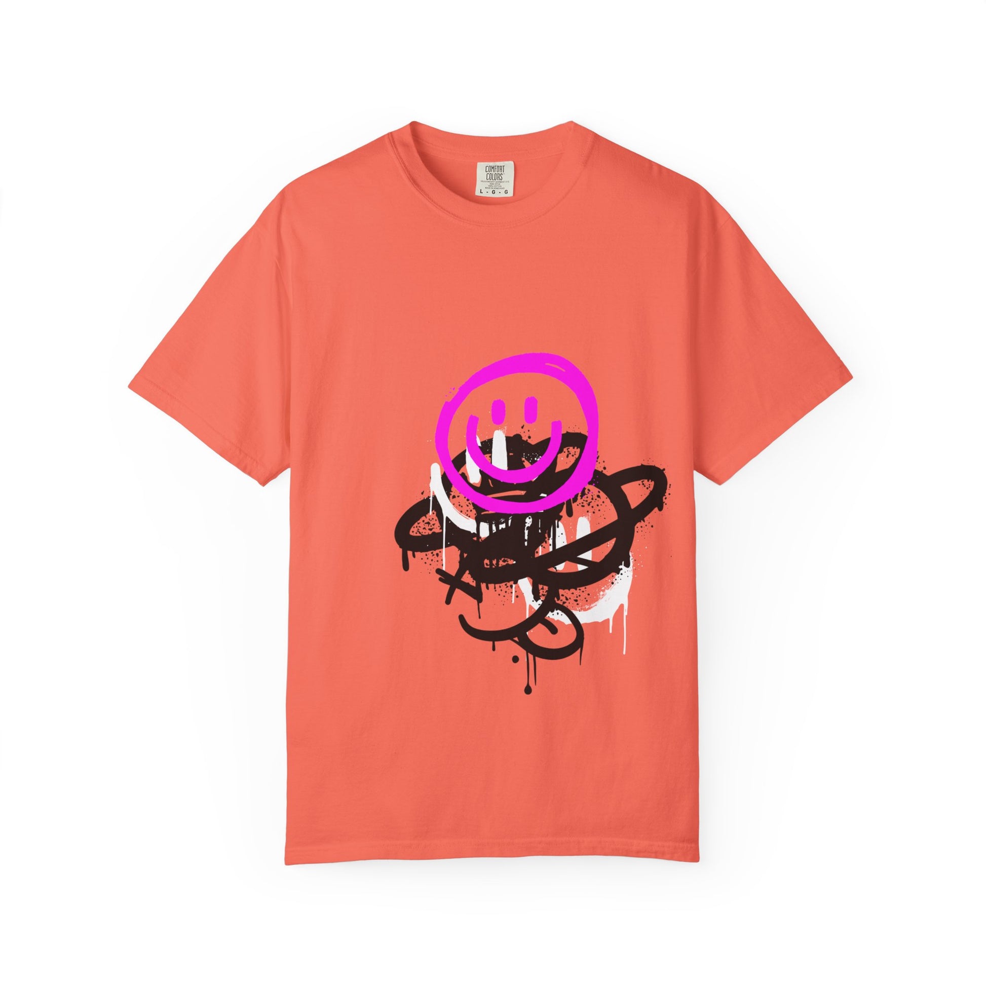 Smiley Graffiti T-Shirt — Neon Pink Drip Streetwear Tee