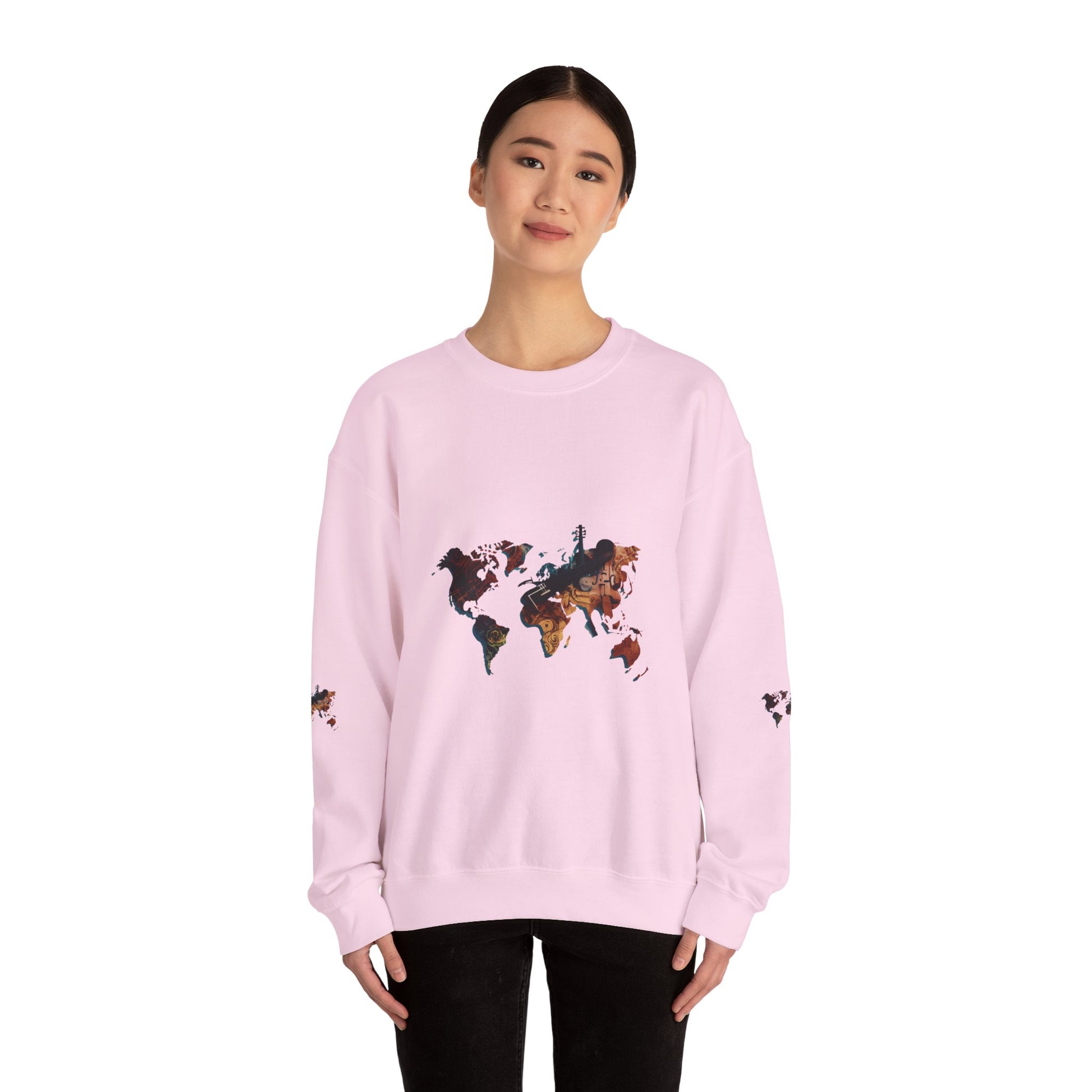 World Map Marble Crewneck Sweatshirt — Artistic Travel Map Pullover
