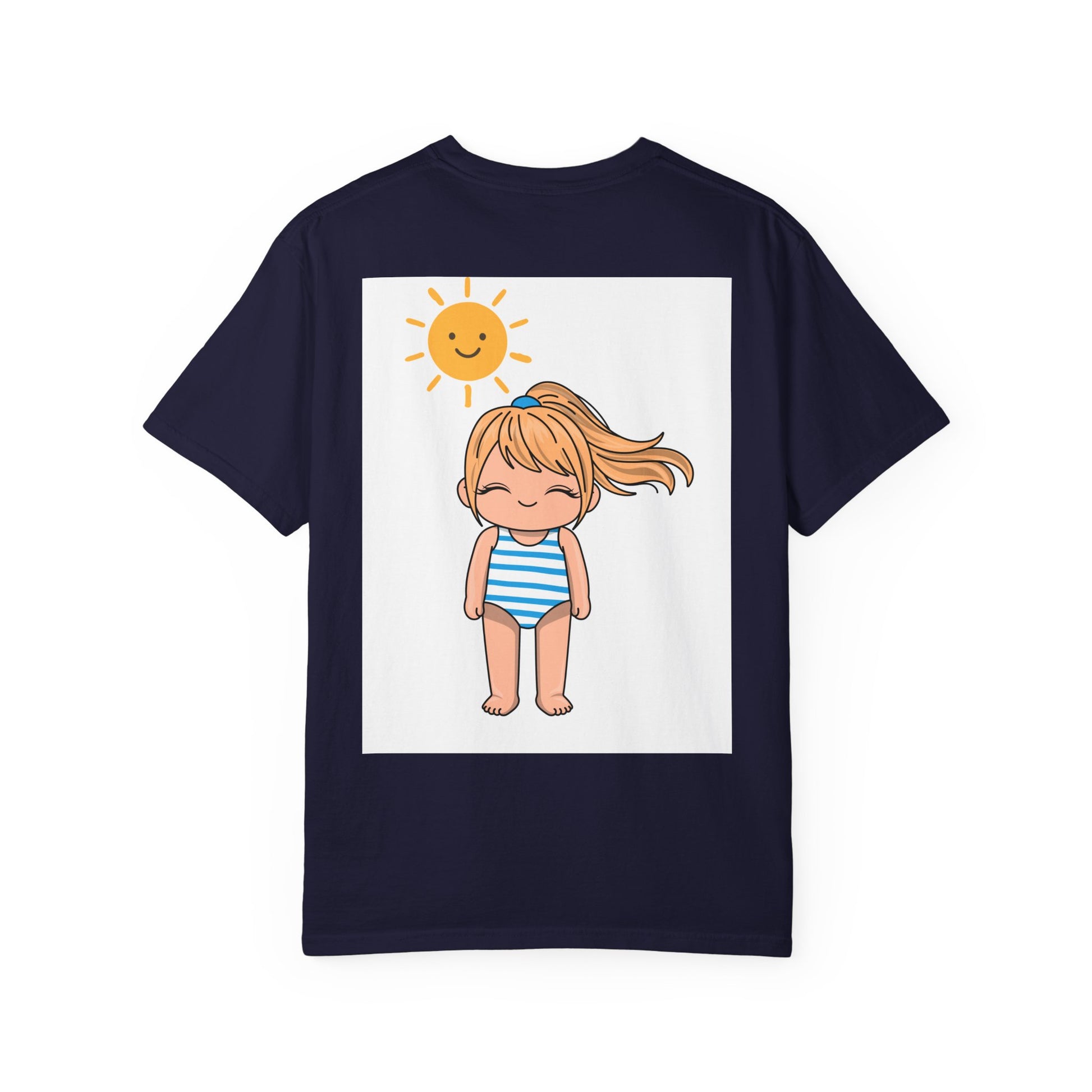 Cute Girl in Swimsuit T-Shirt — Sunny Beach Cartoon Tee