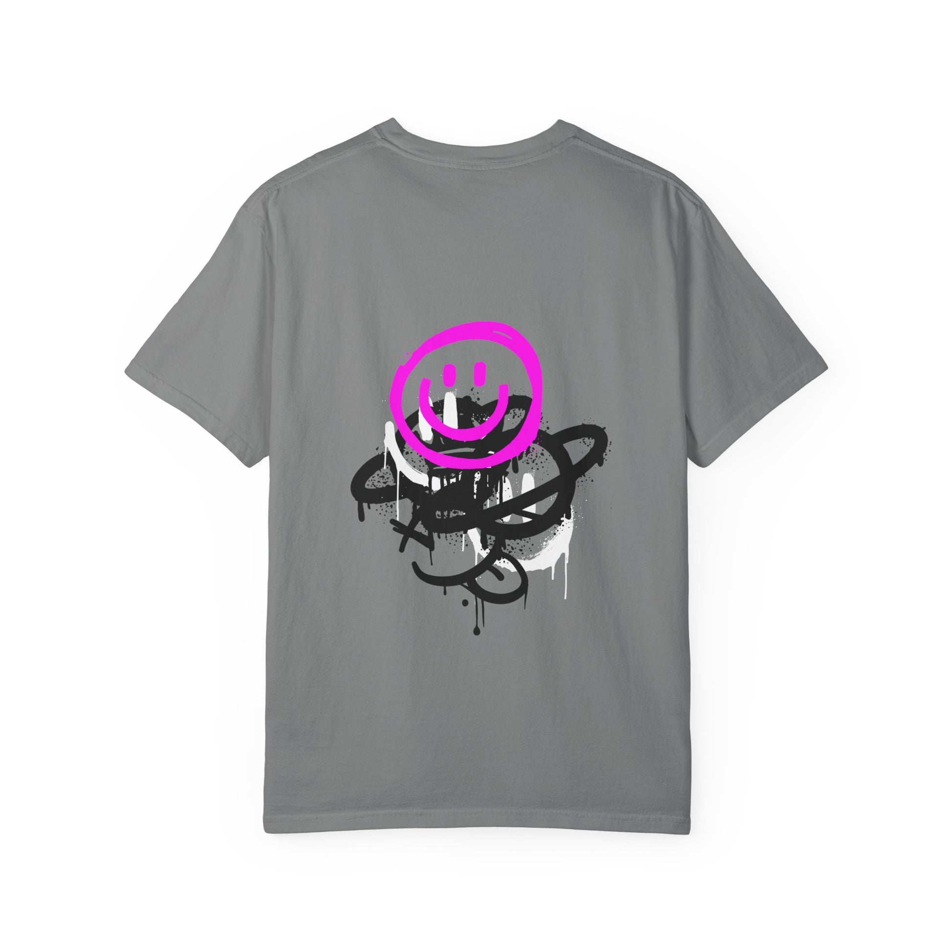 Smiley Graffiti T-Shirt — Neon Pink Drip Streetwear Tee