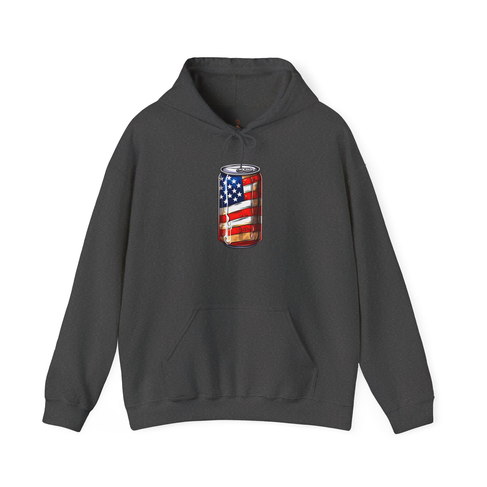 American Flag Soda Can Hoodie — Patriotic Vintage Beverage Graphic Sweatshirt