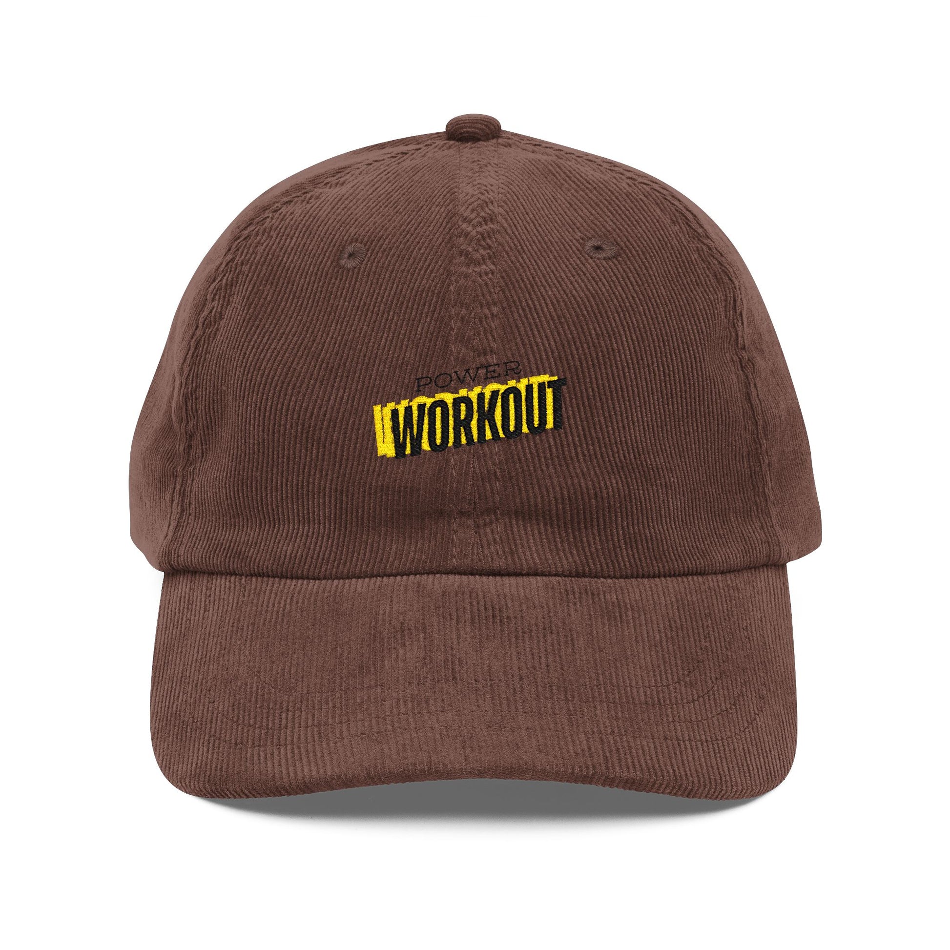Vintage Corduroy Cap - Embroidered "WORKOUT" Logo, Retro Athletic Dad Hat
