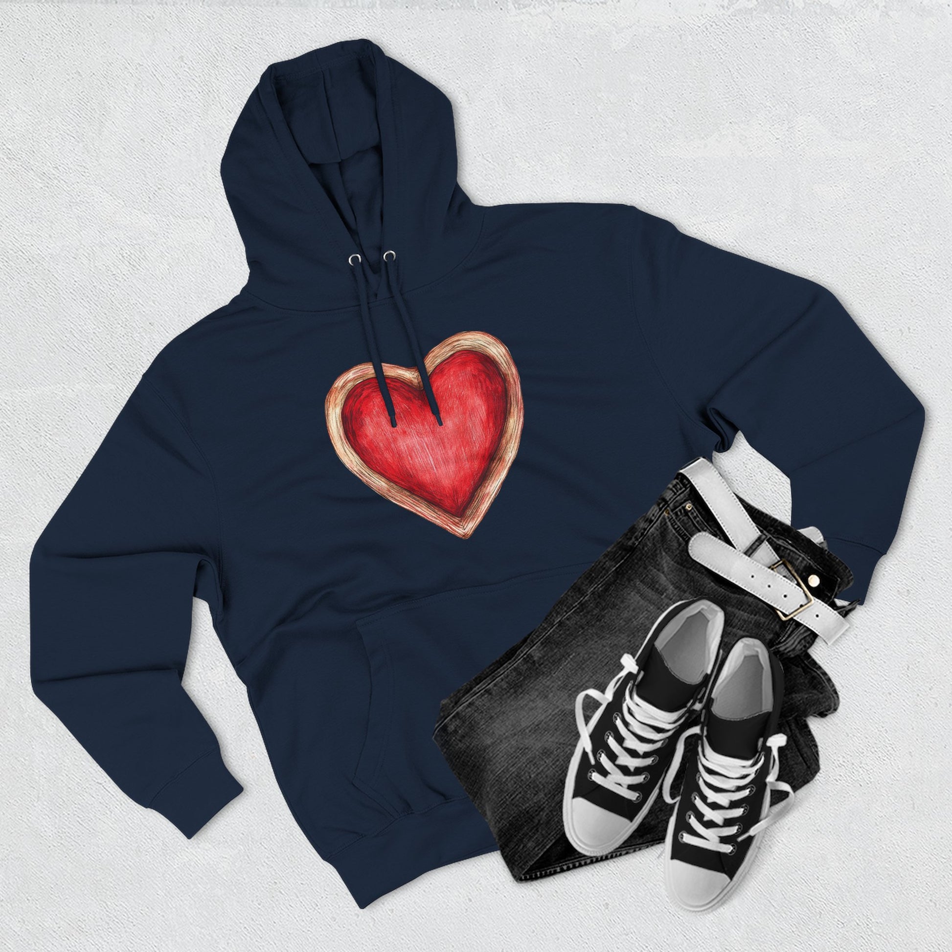 Heart Watercolor Hoodie — Hand-Painted Red Heart Pullover for Valentine's Day