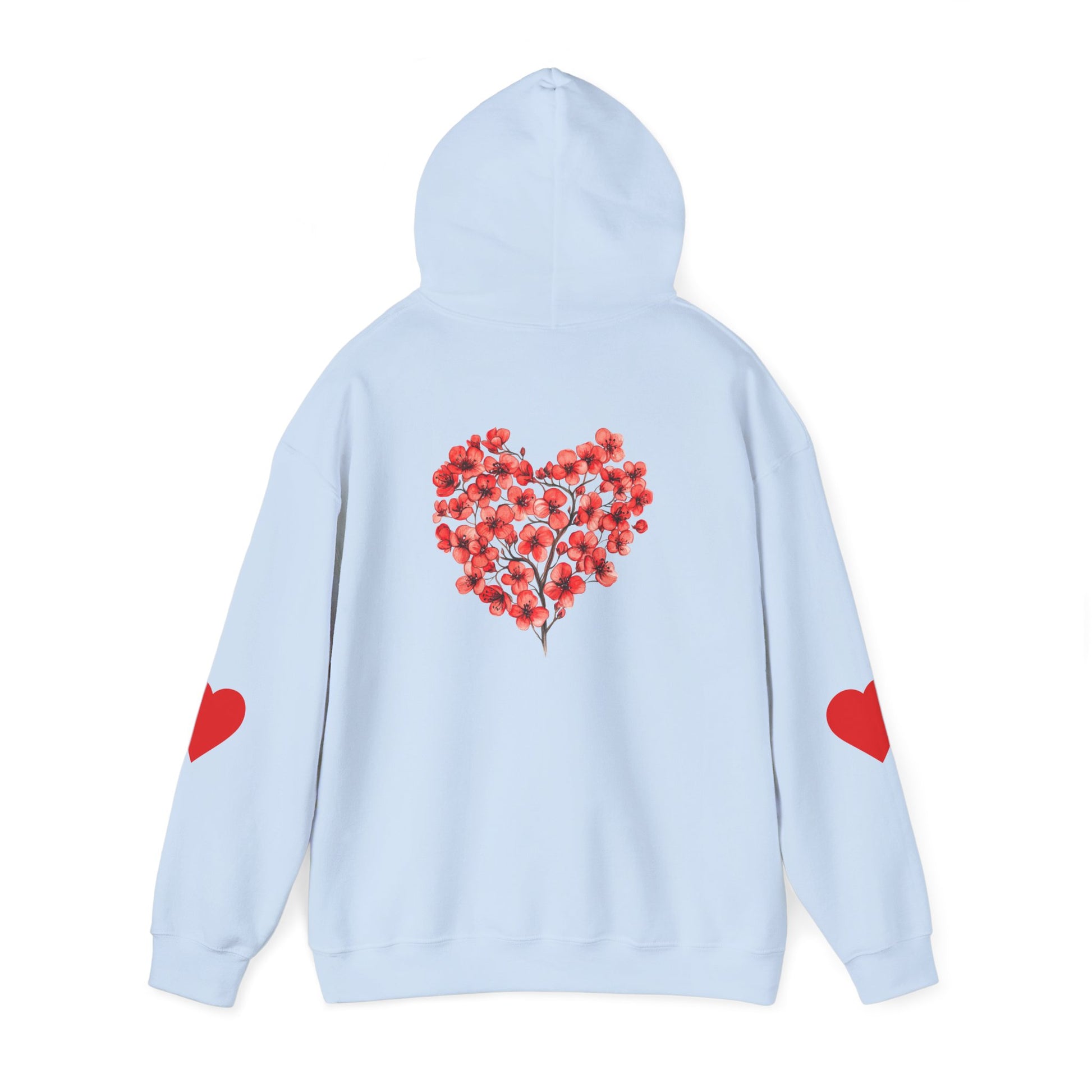 Heart Bouquet Hoodie — Floral Heart Pullover with Elbow Hearts