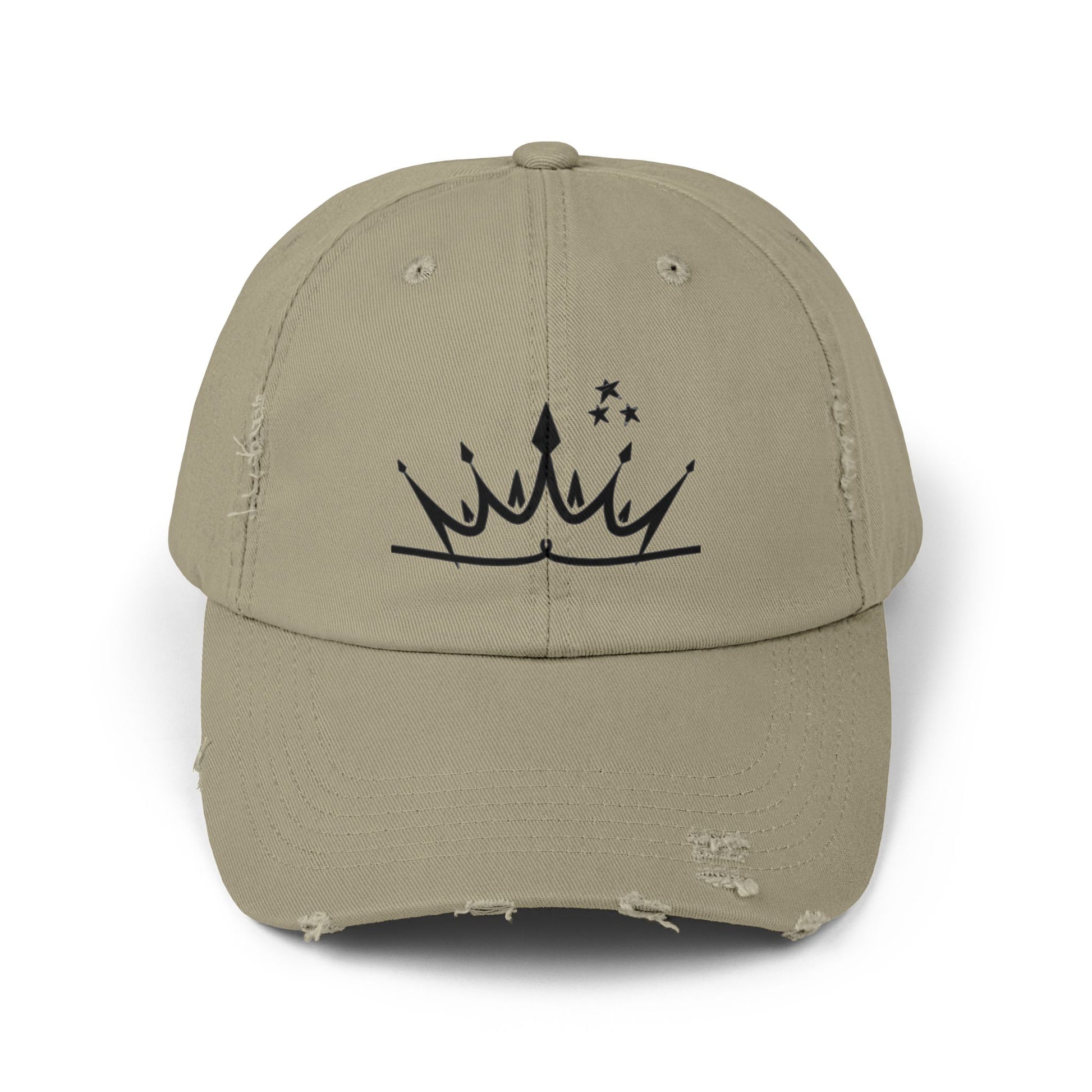Unisex Distressed Cap with Crown Design