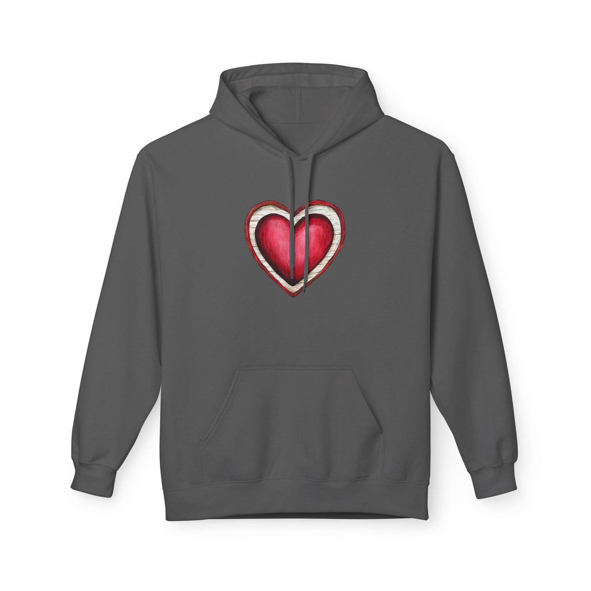 Heart Graphic Hoodie — Vintage Red Heart Chest Design