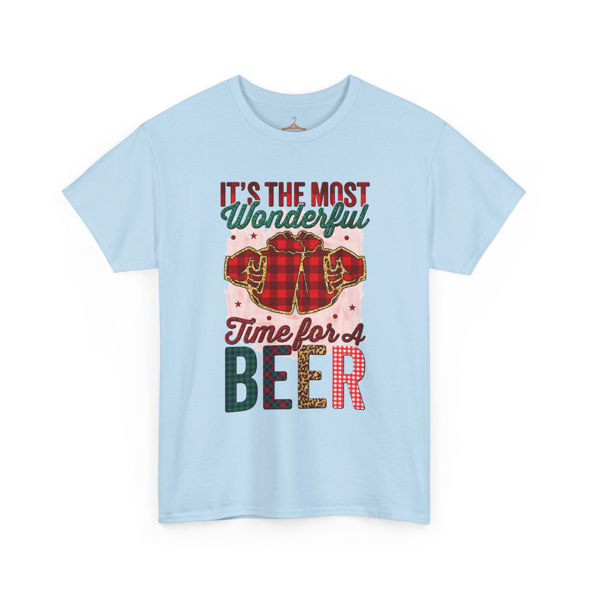 Holiday Beer T‑Shirt – "It's the Most Wonderful Time for a Beer" Plaid Santa Tee