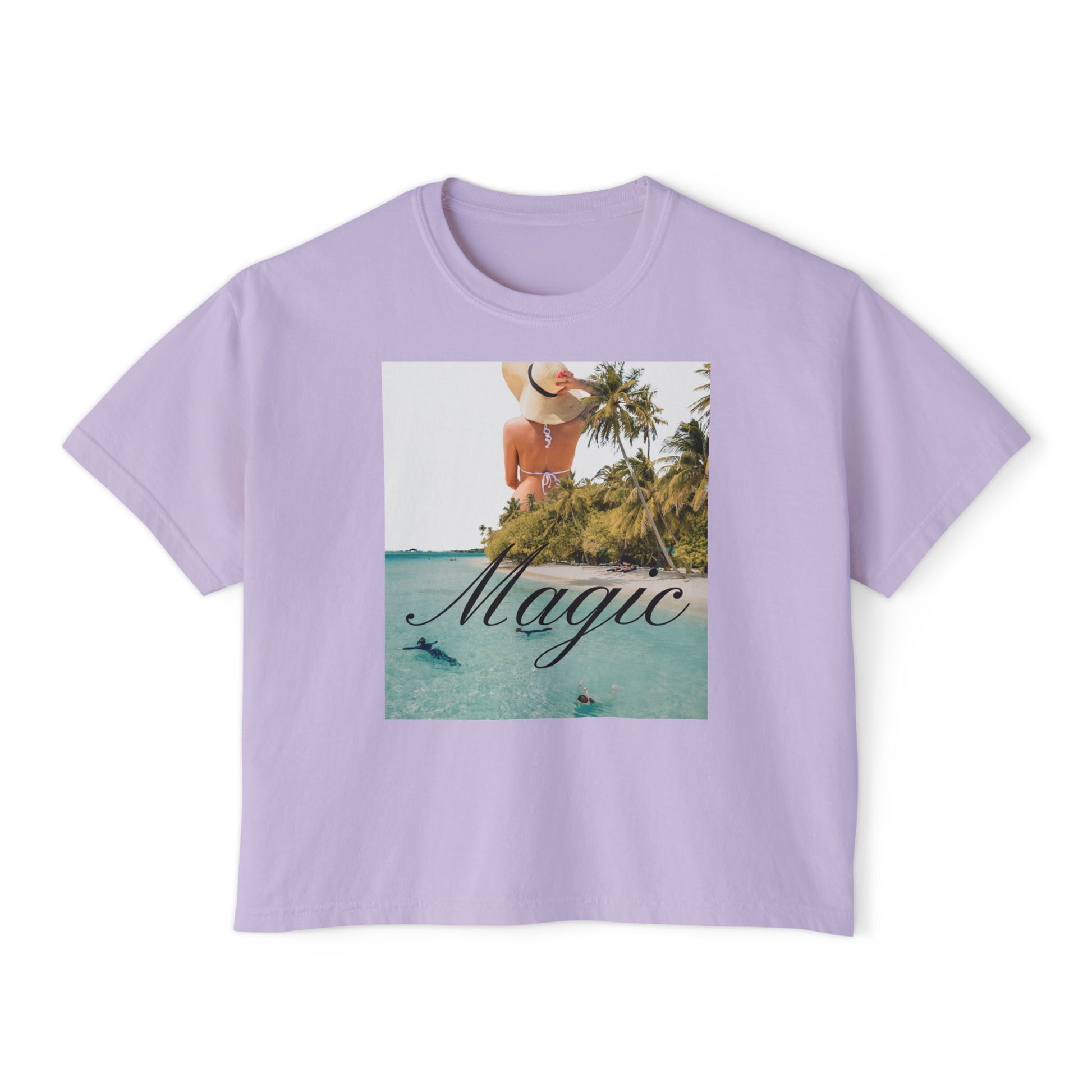Magic Beach Crop Tee — Women's Boxy Tropical Graphic T‑Shirt