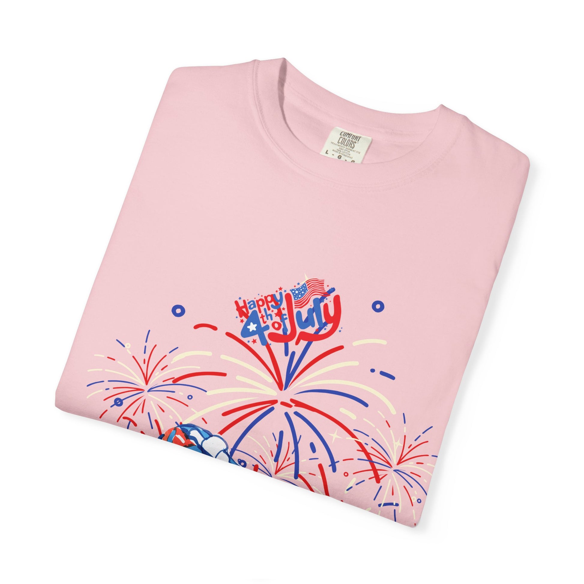 T-Shirt — Fourth of July Party Graphic Tee (Fireworks, Cupcake & Drinks)