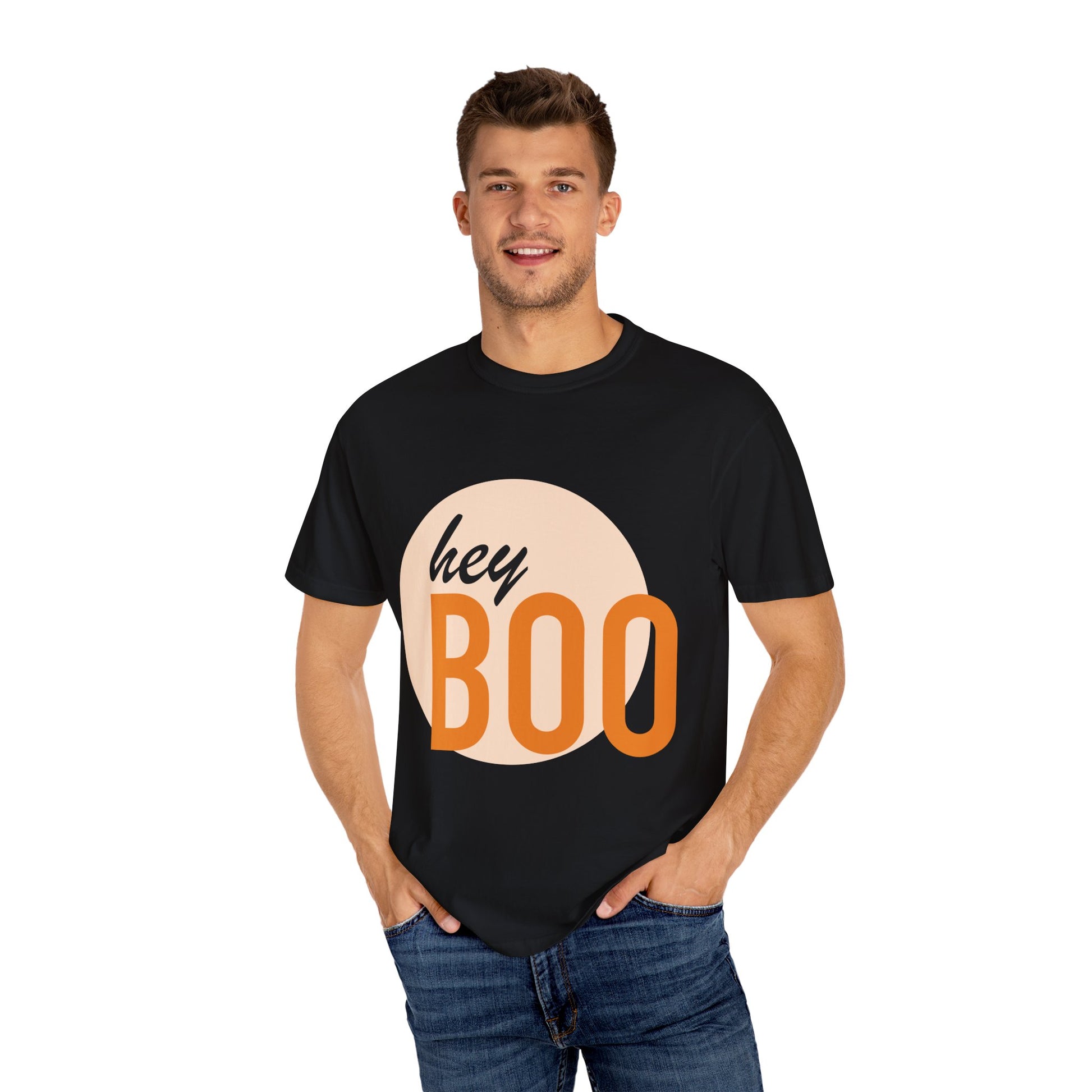 Hey Boo Unisex Garment-Dyed Trendy Graphic Tee